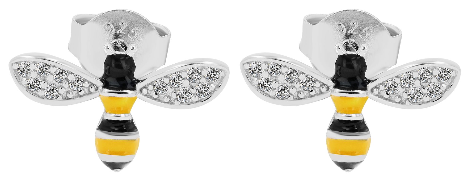 925er Sterlingsilber Kinderohrstecker, Biene mit Emaille & Zirkonia, rhodiniert