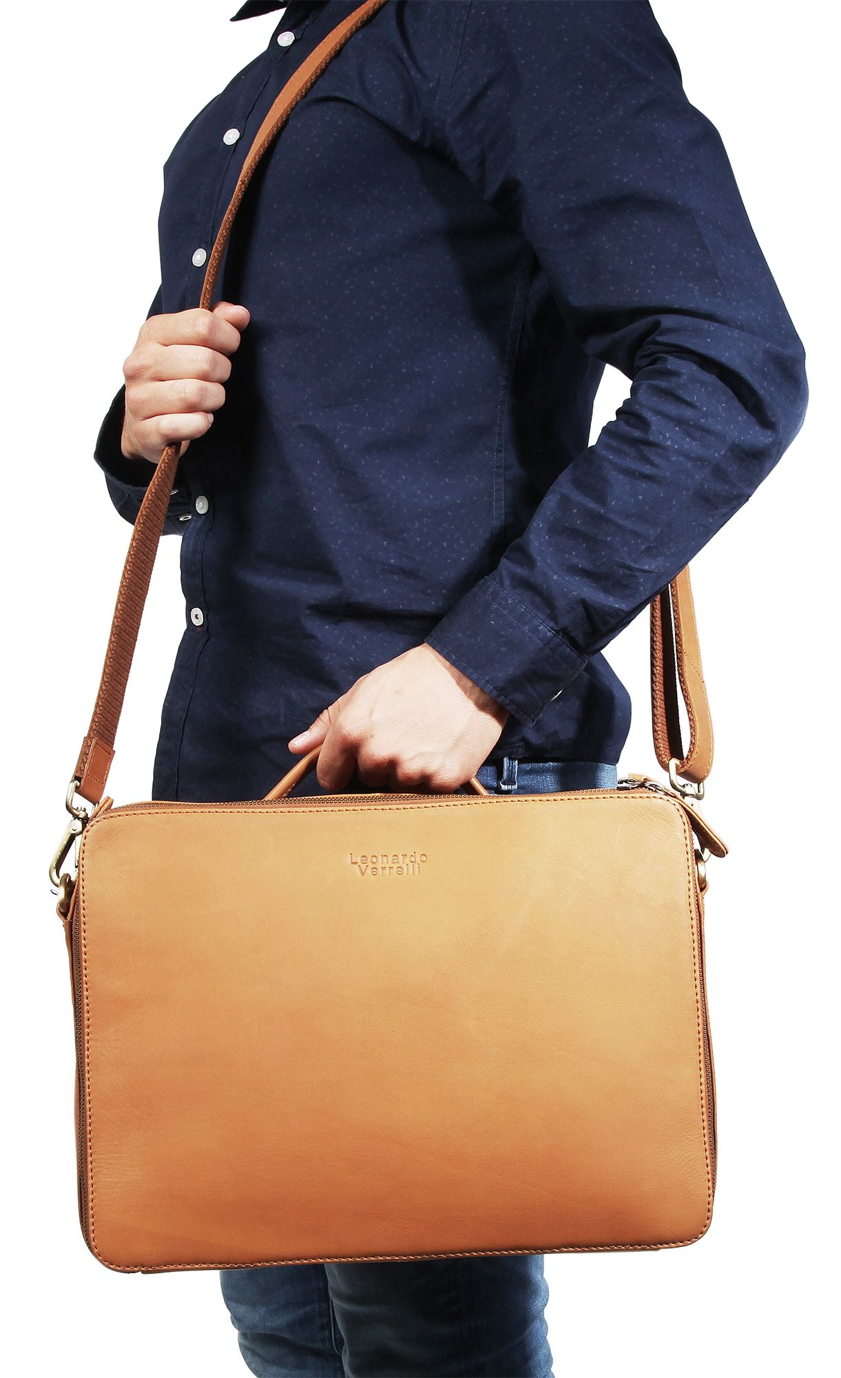Leonardo Verrelli Echt Leder Tasche Laptoptasche Businesstasche, Braun