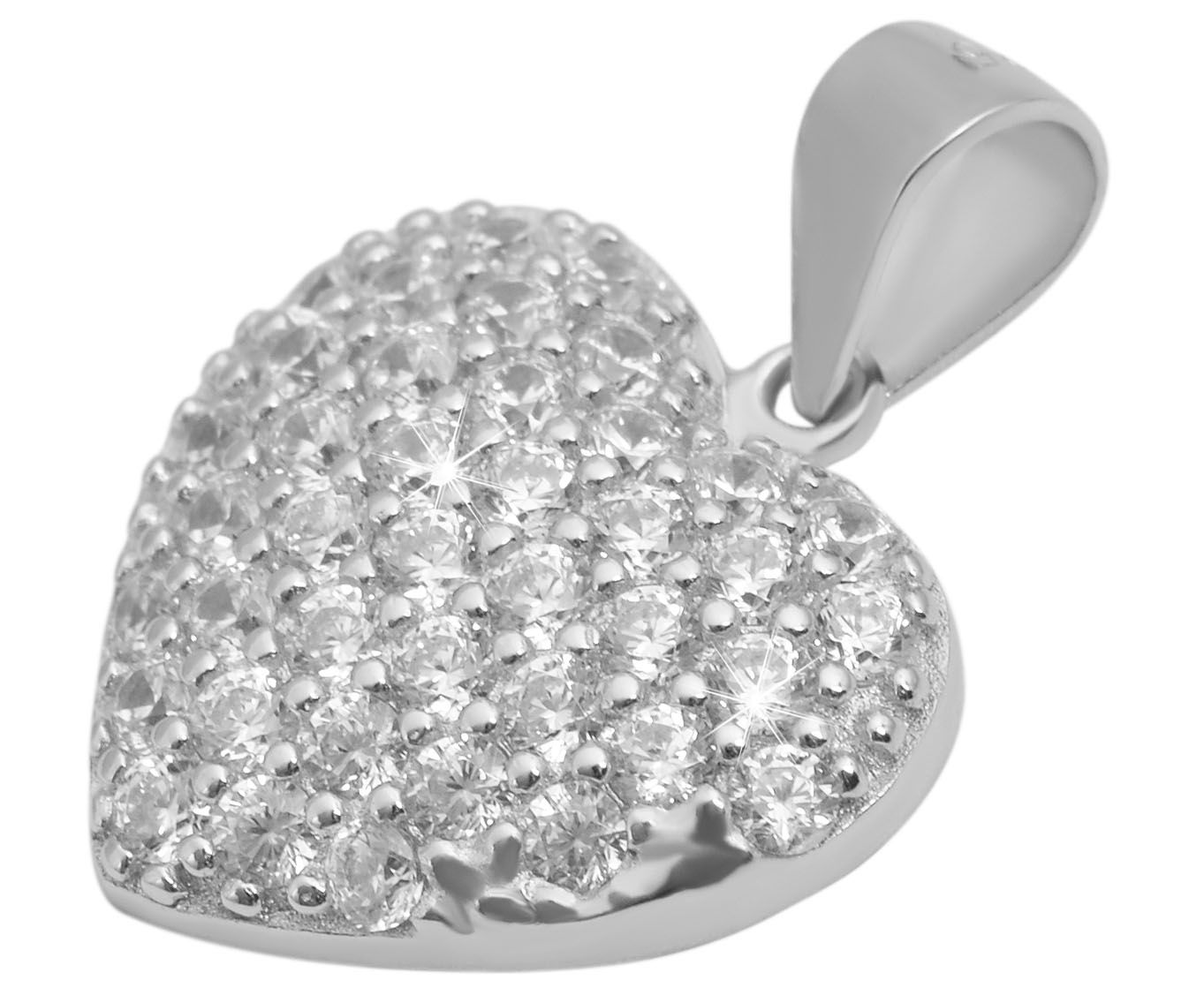 925/- Echt Silber Anhänger ohne Kette "Lynda", Herz mit Zirkoniabesatz, 925/rhodiniert