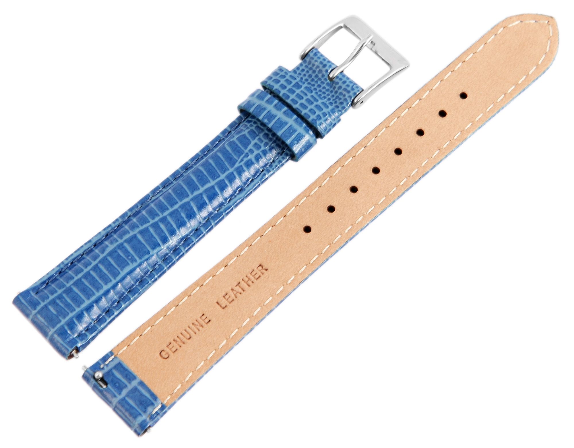 Echtleder-Uhrenarmband, blau, Schlangenoptik, 16 mm