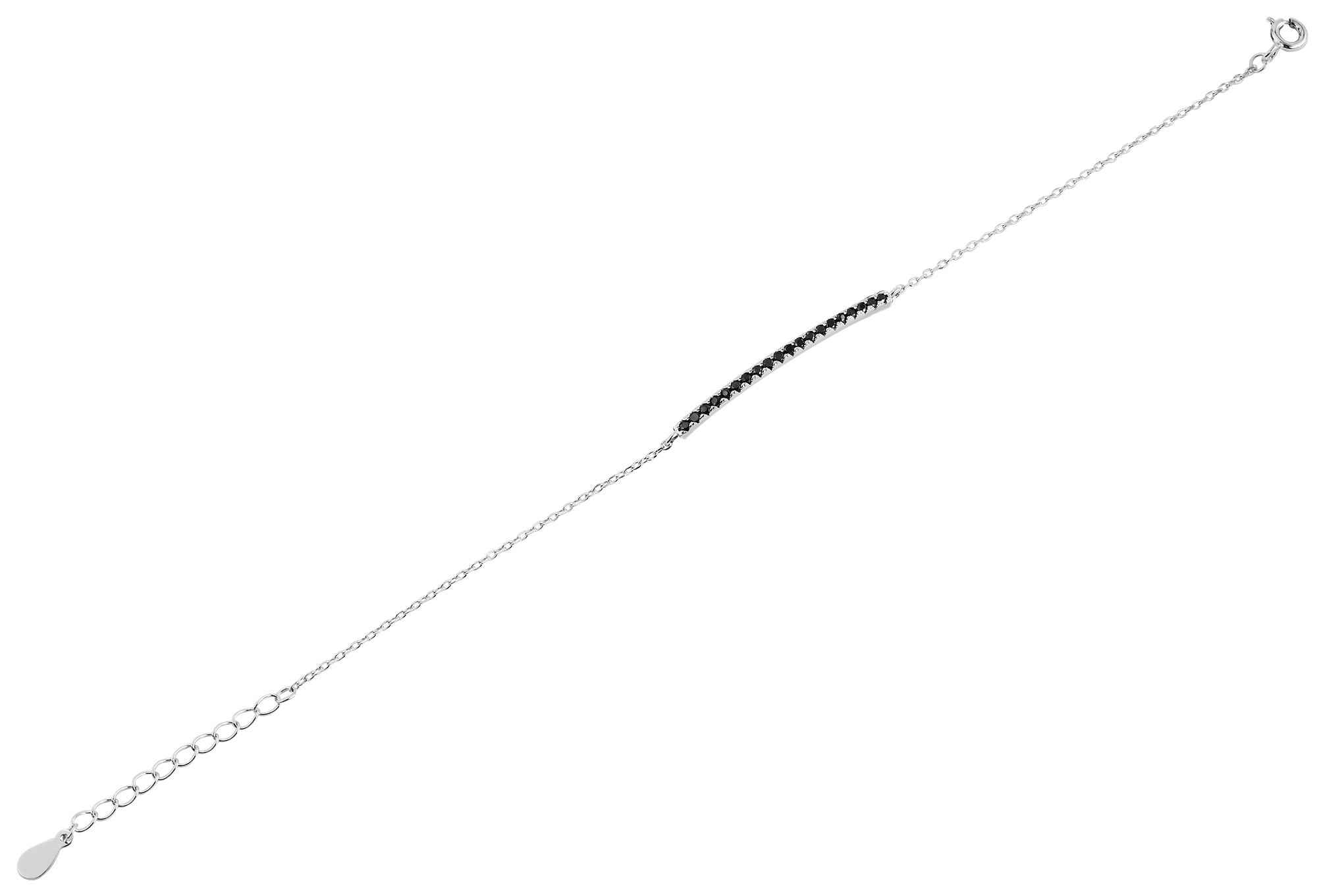 925/- Echt Silber Armband "Black Caren" mit länglichem Element und schwarzen Zirkoniasteinen, 16+3 cm, 925/rhodiniert