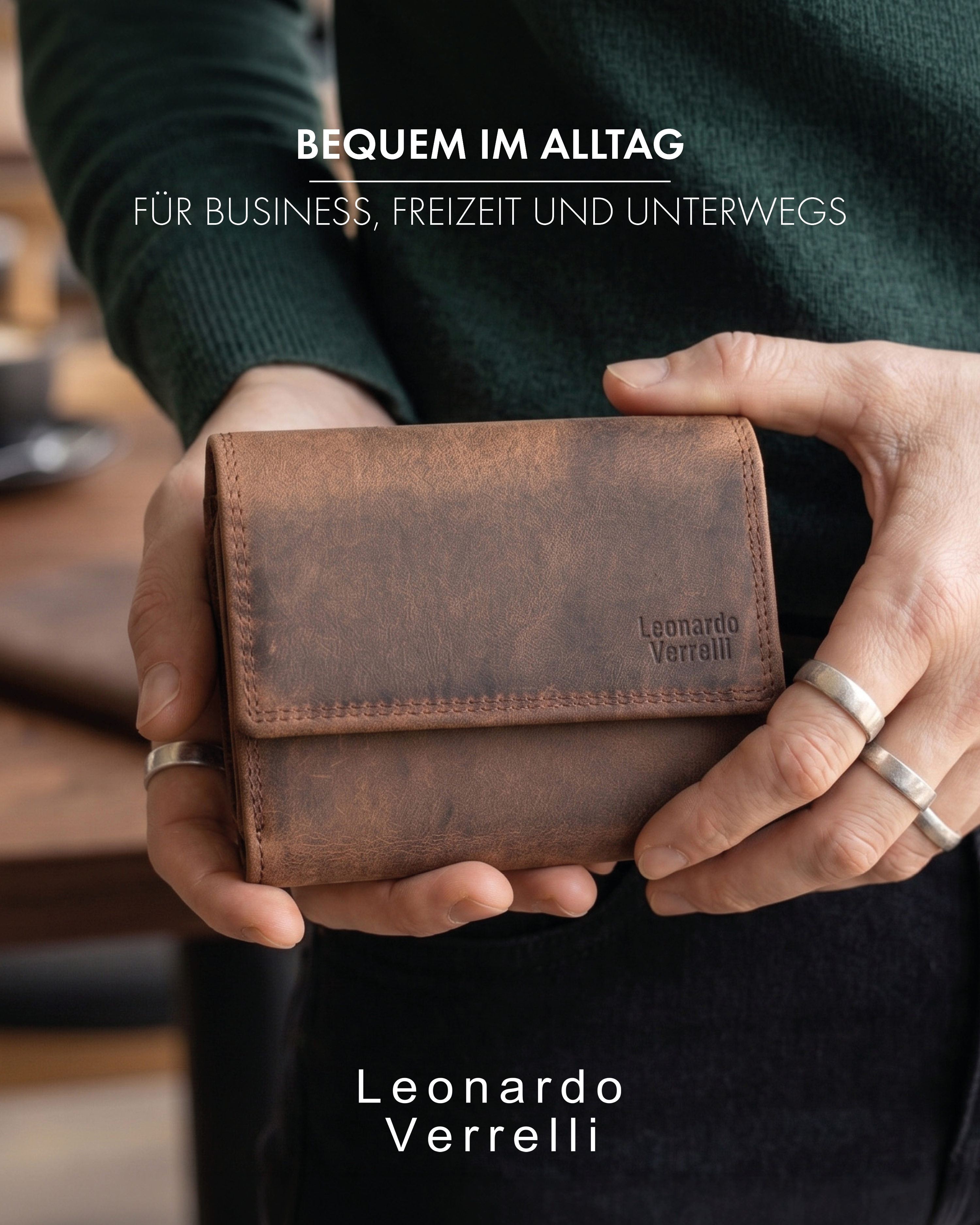 Leonardo Verrelli Echtleder (Hunter) Damen Geldbörse, Querformat, RFID, braun