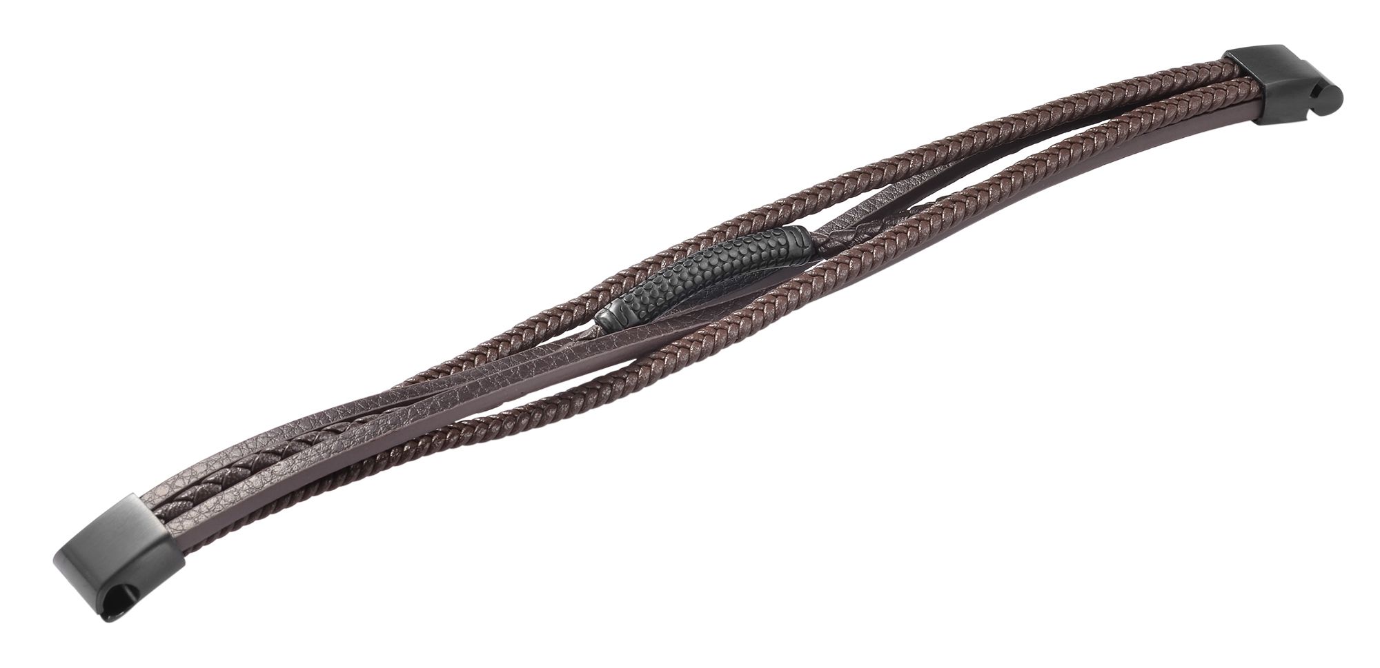 Akzent Armband aus Lederimitation mit Edelstahlelement, Ionenplattiert, dunkelbraun/schwarz, 19 cm