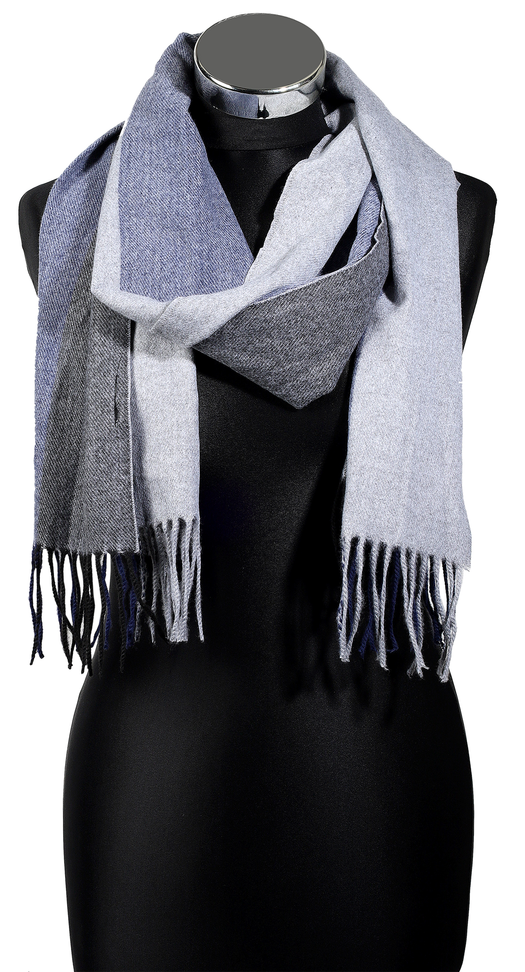 Herren Winterschal, grau/ blau, 100% Polyester VE 4