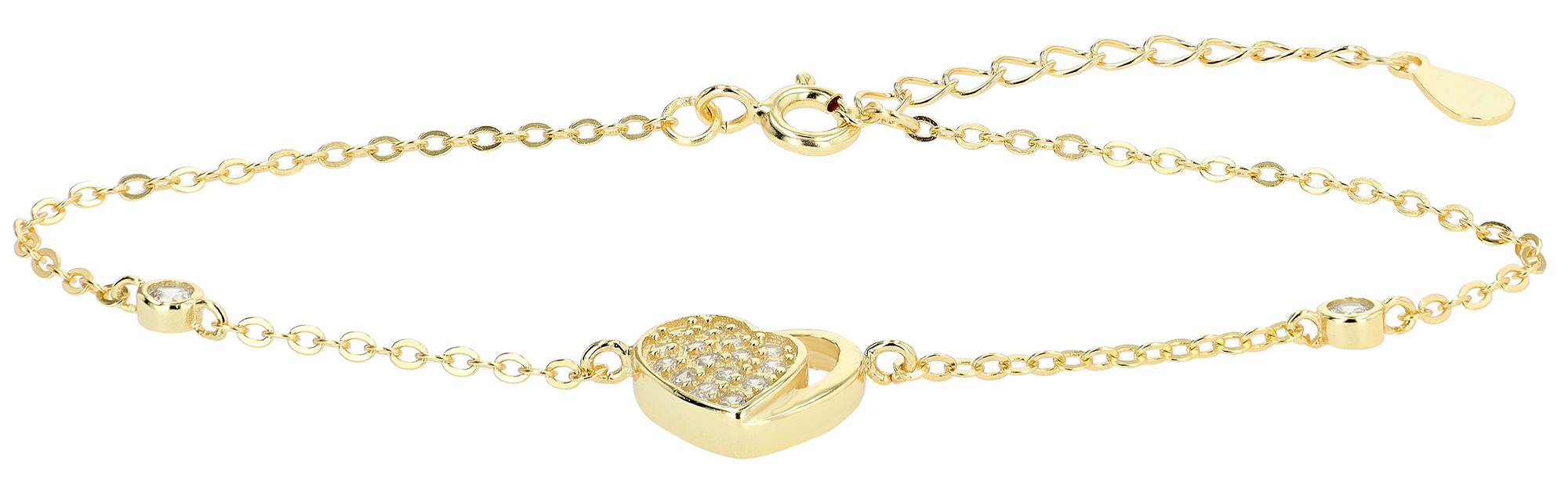 "Naima"  925/- Echt Silber Armband mit Herz 16 + 3 cm, Zirkonia, vergoldet