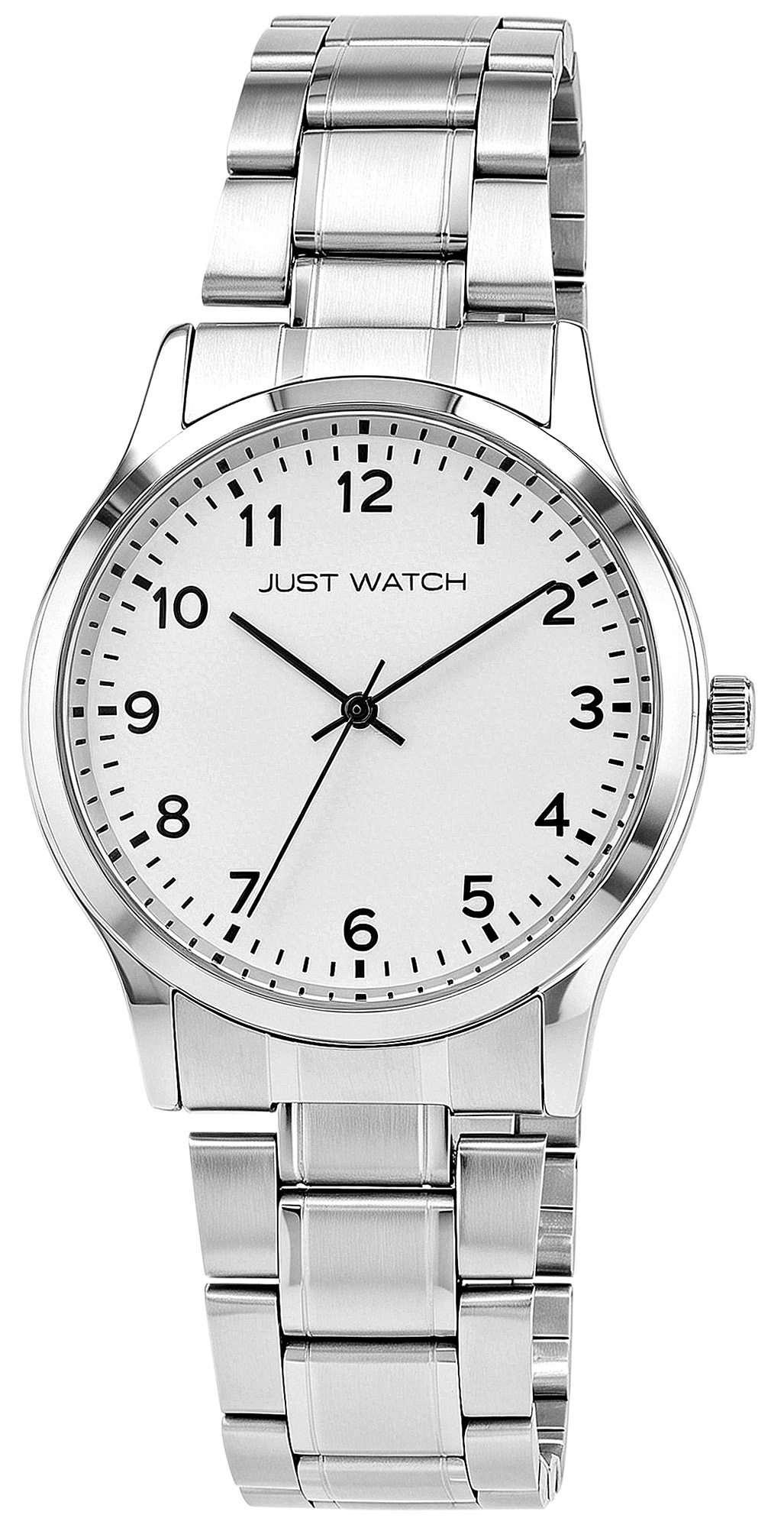 Just Watch "Valentin" Herrenuhr Ø 38,5mm mit Edelstahlband, silberfarben/ weiß