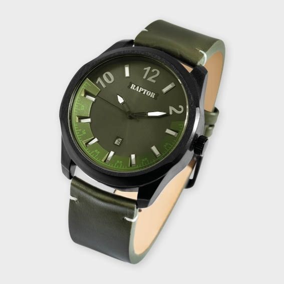 Raptor Herrenuhr "Charley" mit Echtlederarmband, Datumsanzeige, grün