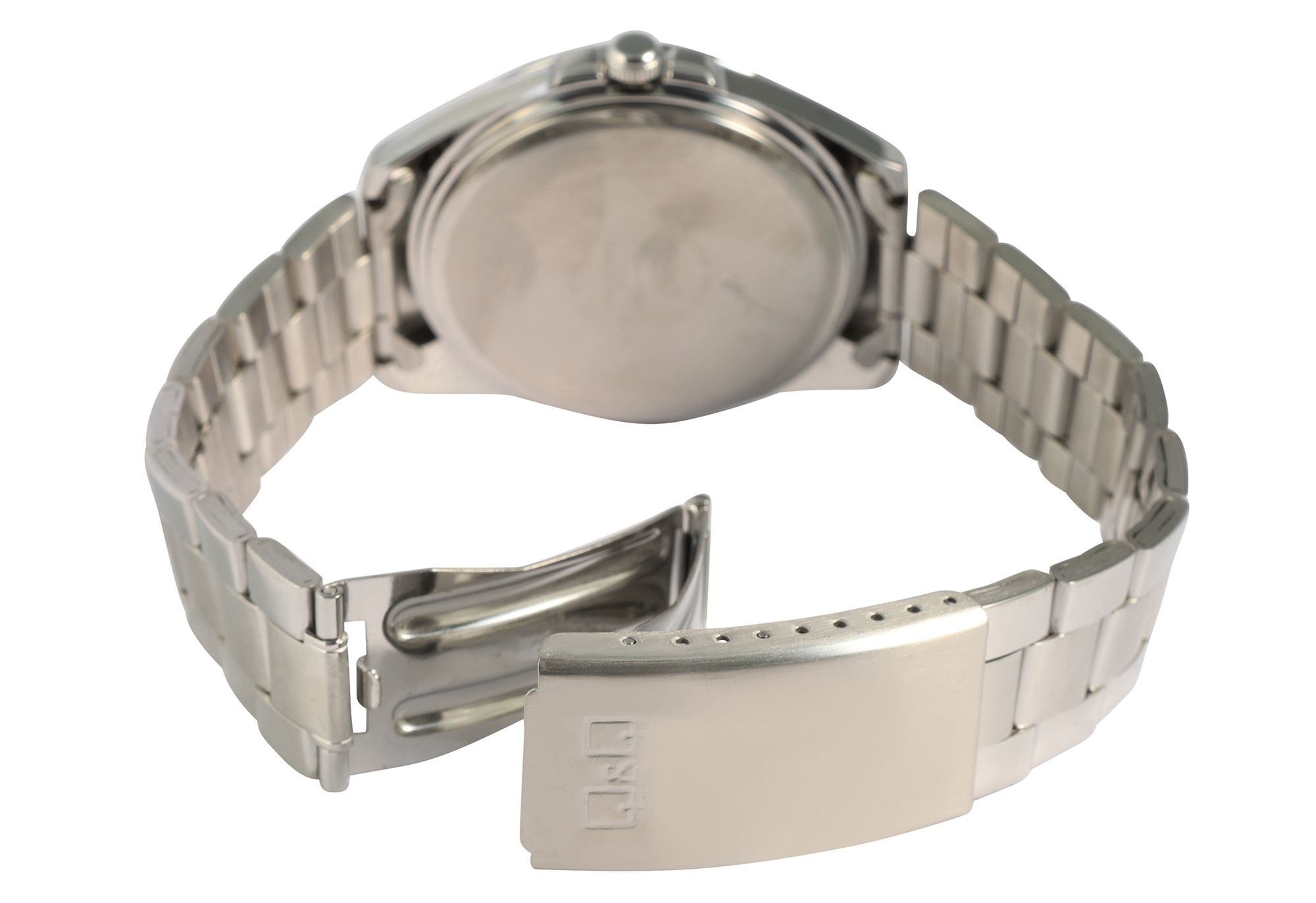 Q&Q Herrenuhr mit Edelstahlarmband, Ø 41 mm, silberfarben/blau