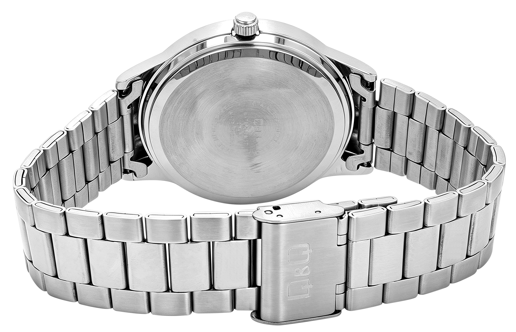 Q&Q Herrenuhr Ø 41 mm, Edelstahlband, silberfarben/ blau