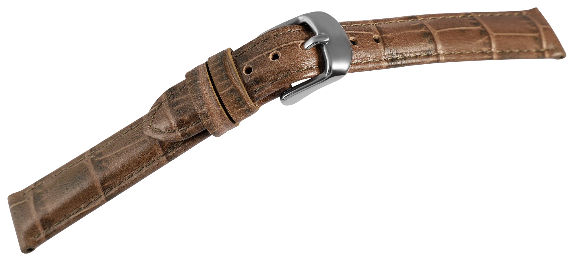 Uhrenarmband aus Echt Leder, Kroko-Optik, taupe, 14 mm