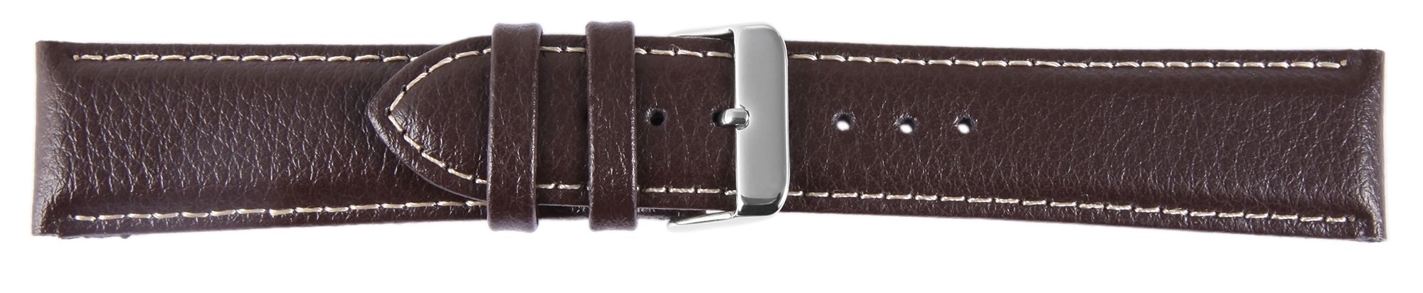 Echtleder-Uhrenarmband, dunkelbraun, weiße Naht, 22 mm