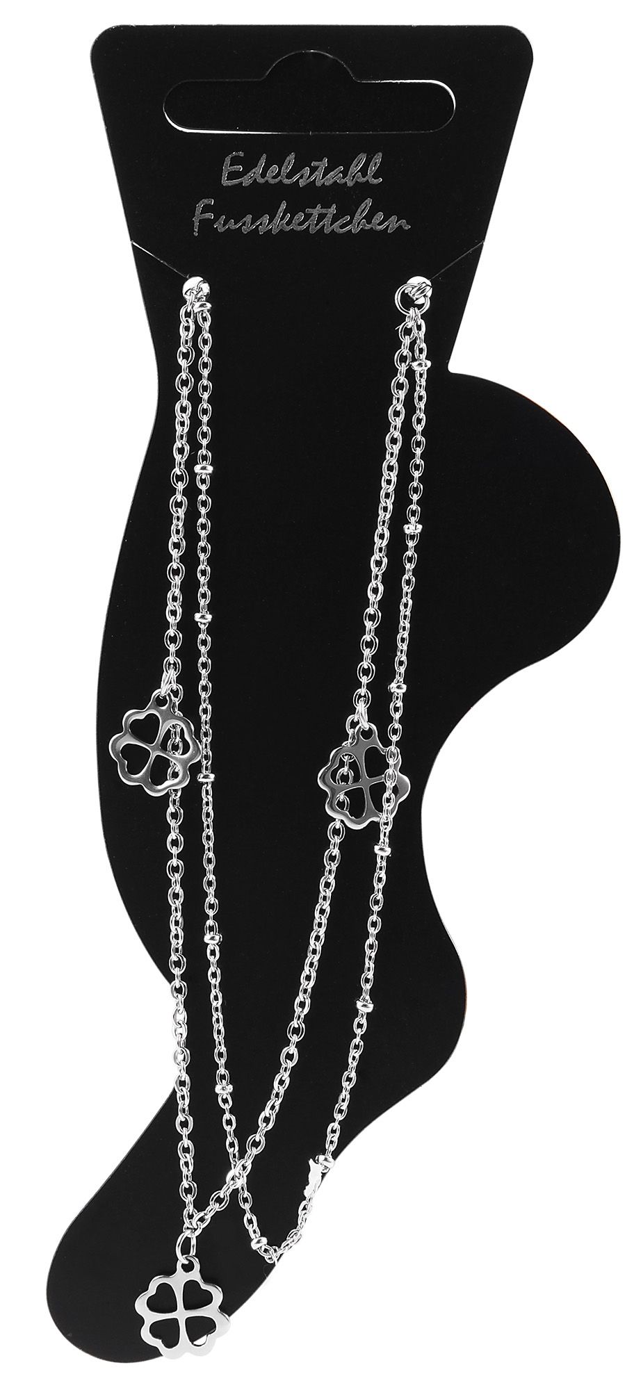 Akzent Edelstahl Fußkette, Kleeblatt, silberfarbig