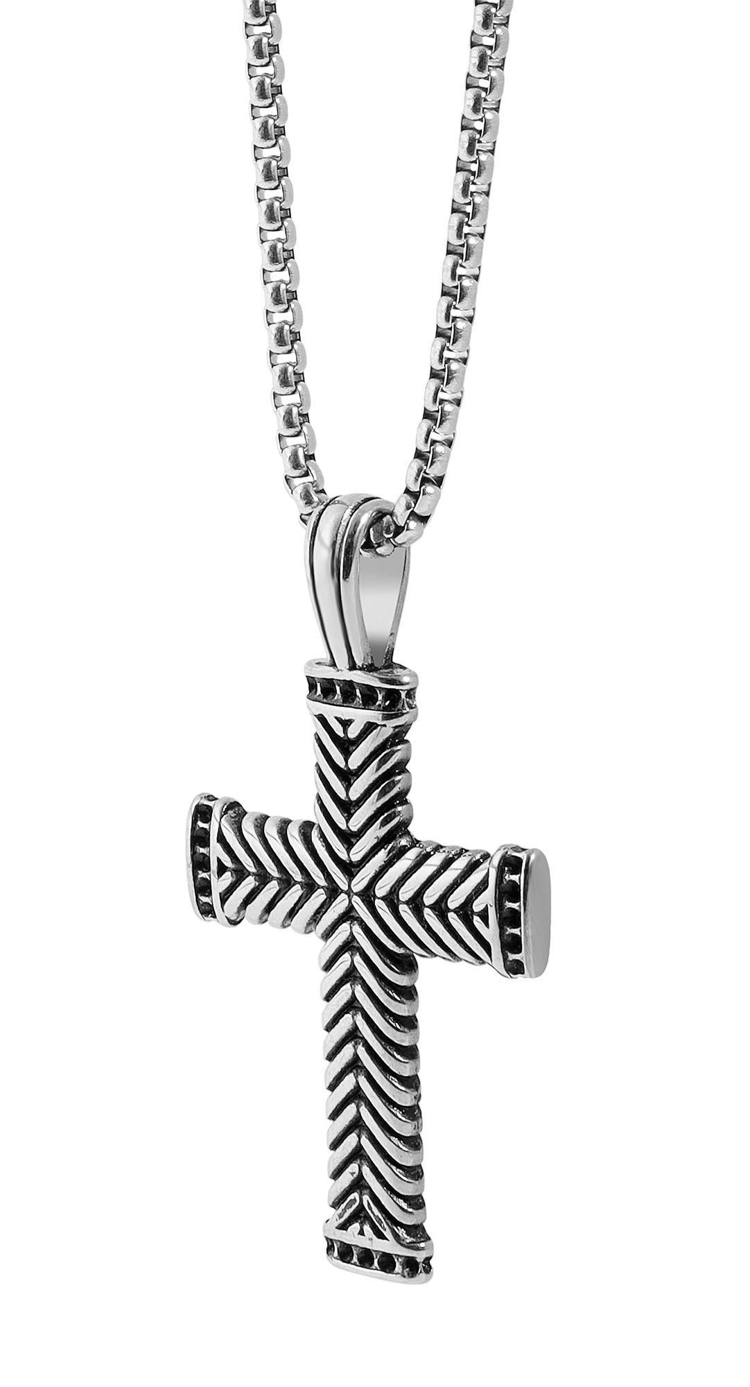 "Zenith" Erbskette mit massiven Anhänger - Kreuz, Edelstahl, 61 cm/ 3 mm, silberfarben