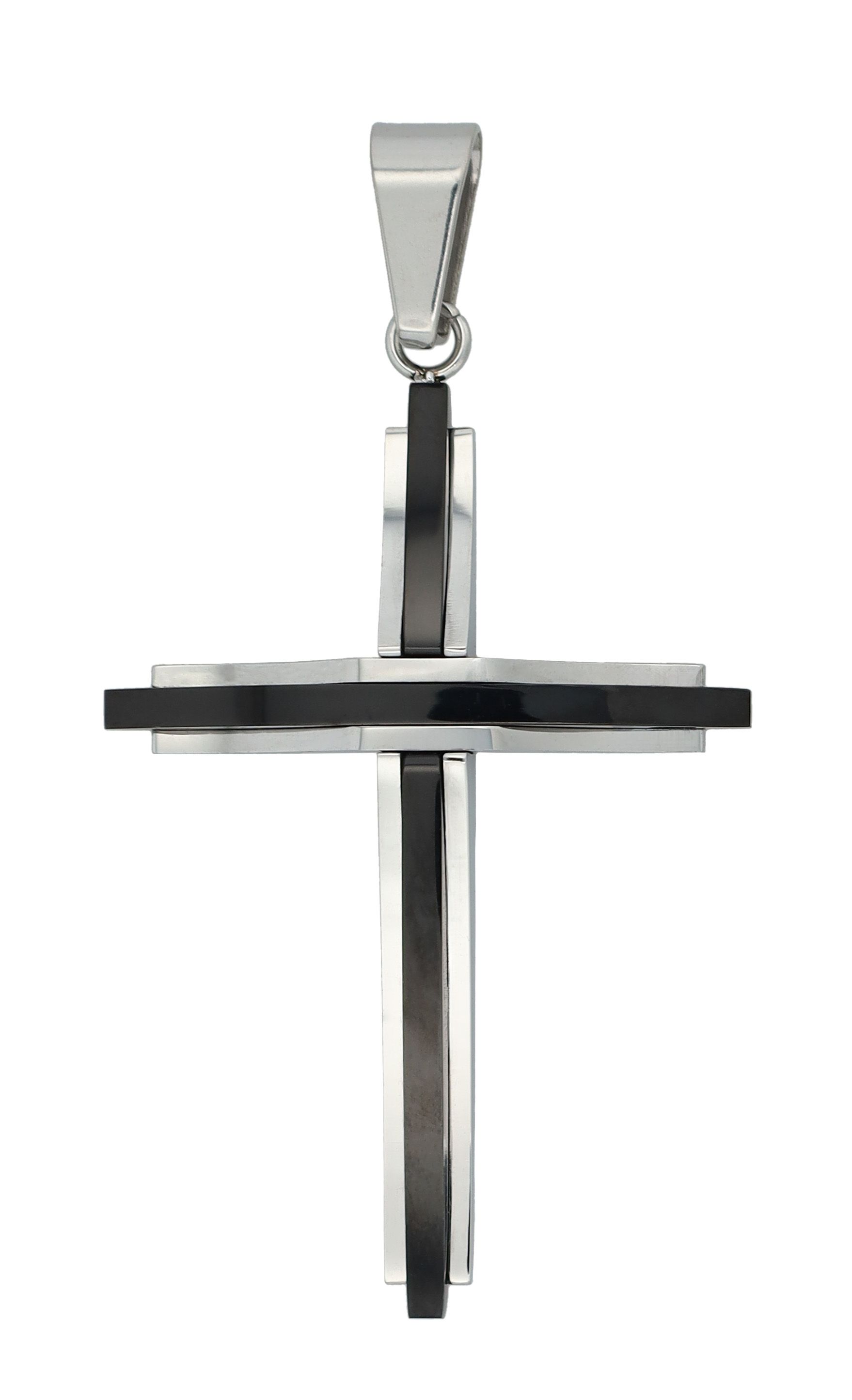 "Wyat" Edelstahl Anhänger - massives Kreuz, bicolor (silberfarben/schwarz)