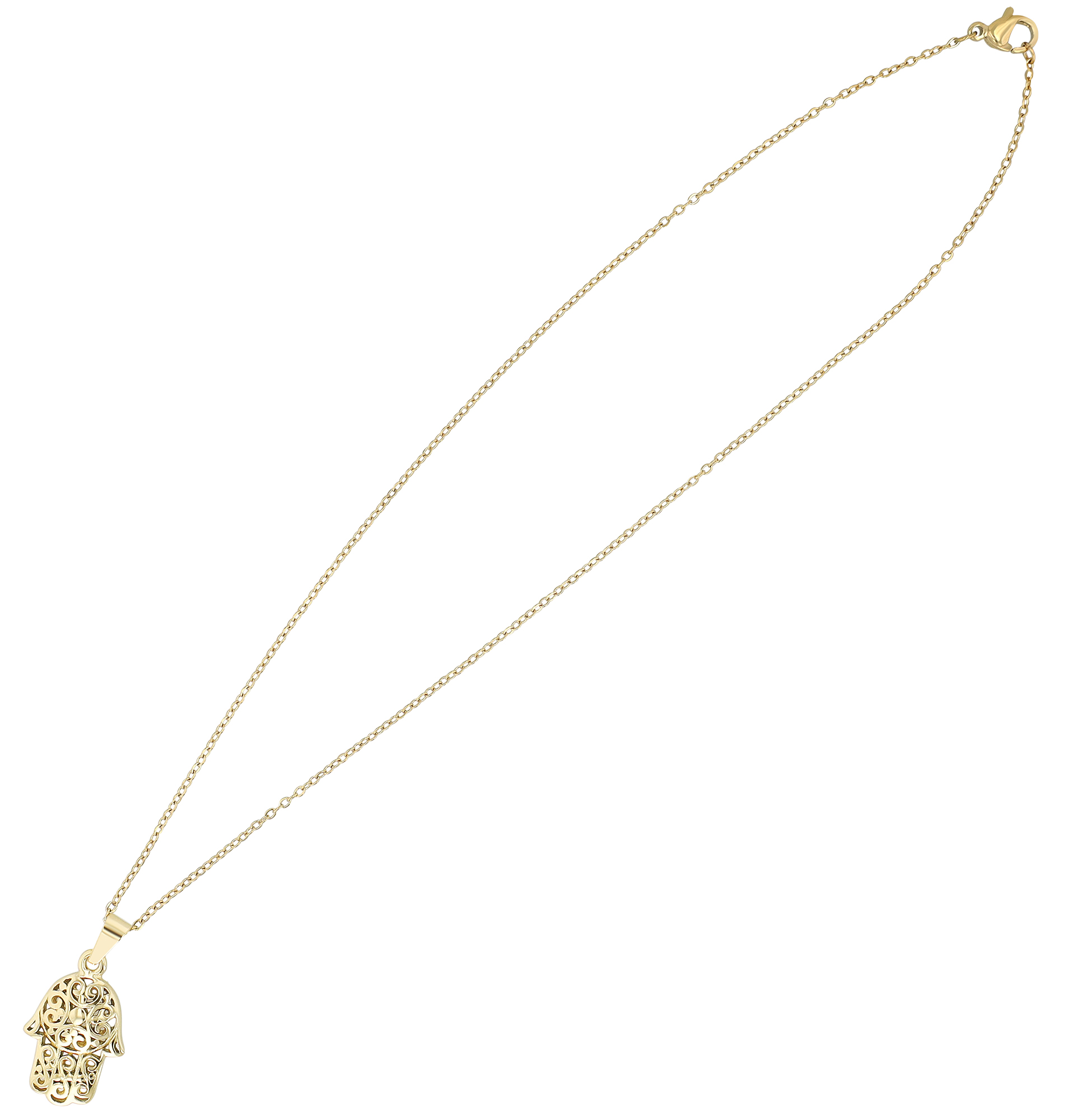 "Hamsa - Hand der Fatima" Edelstahkette mit Anhänger, 45 cm, goldfarben