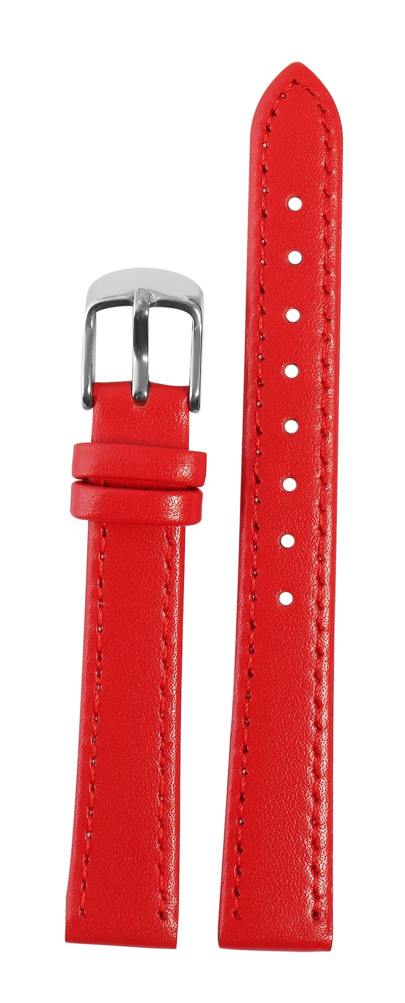 Uhrenarmband aus Echtleder, genäht, rot, 14 mm