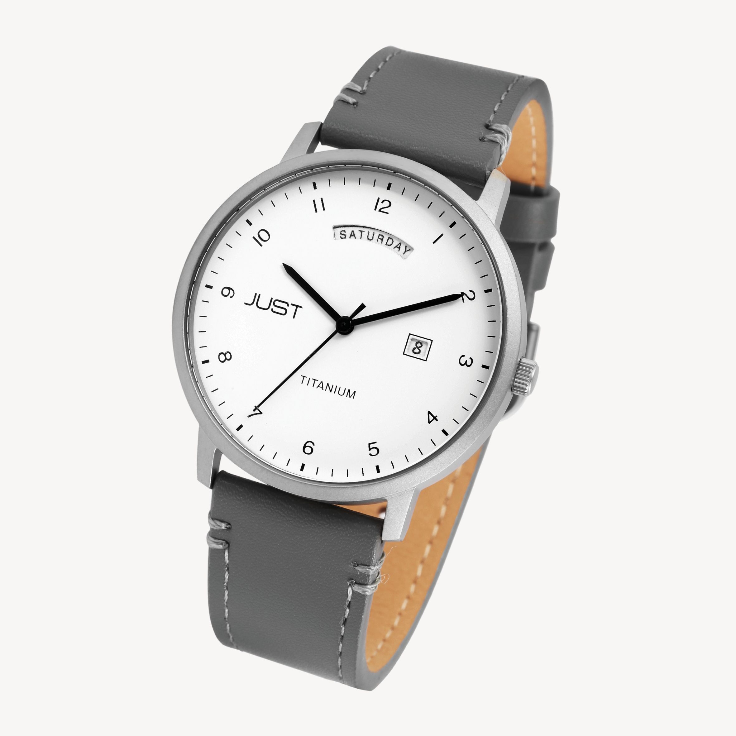 Just Titan Herrenuhr mit Echtlederarmband, 5 ATM, grau