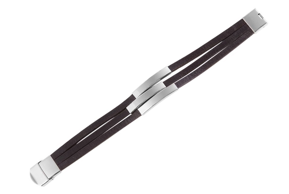 Akzent Echtlederarmband mit Edelstahlelementen, braun/silberfarben