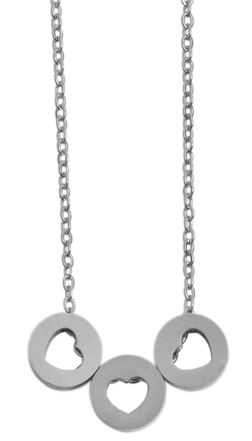 Akzent Edelstahl Schmuckset Kette + Ohrstecker, Kreis/ Herz, matt, silberfarbig