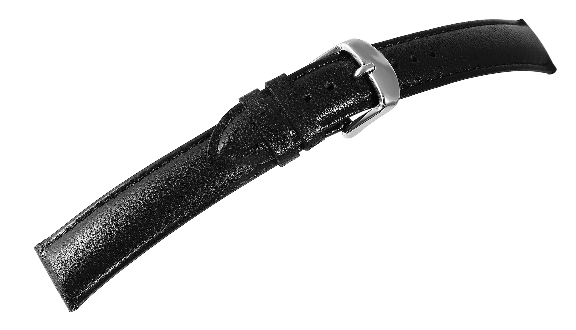 Gr 16 mm Uhrenarmband aus Echtleder in schwarz, genäht