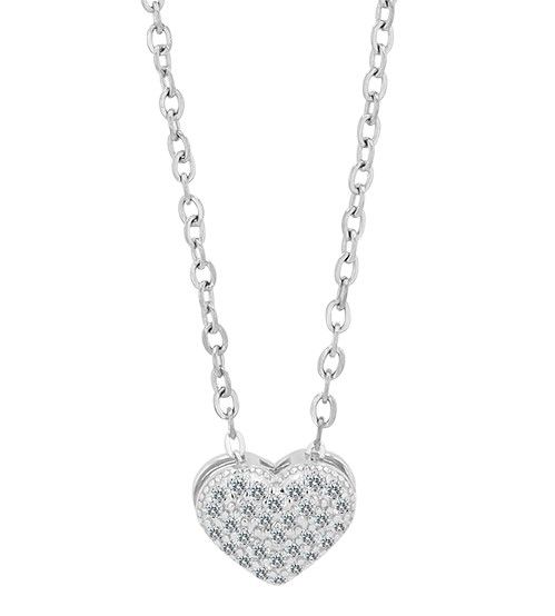 "Jules - Herz mit Besatz, 925/- Echt Silber Kette mit Anhänger 43 + 3 cm