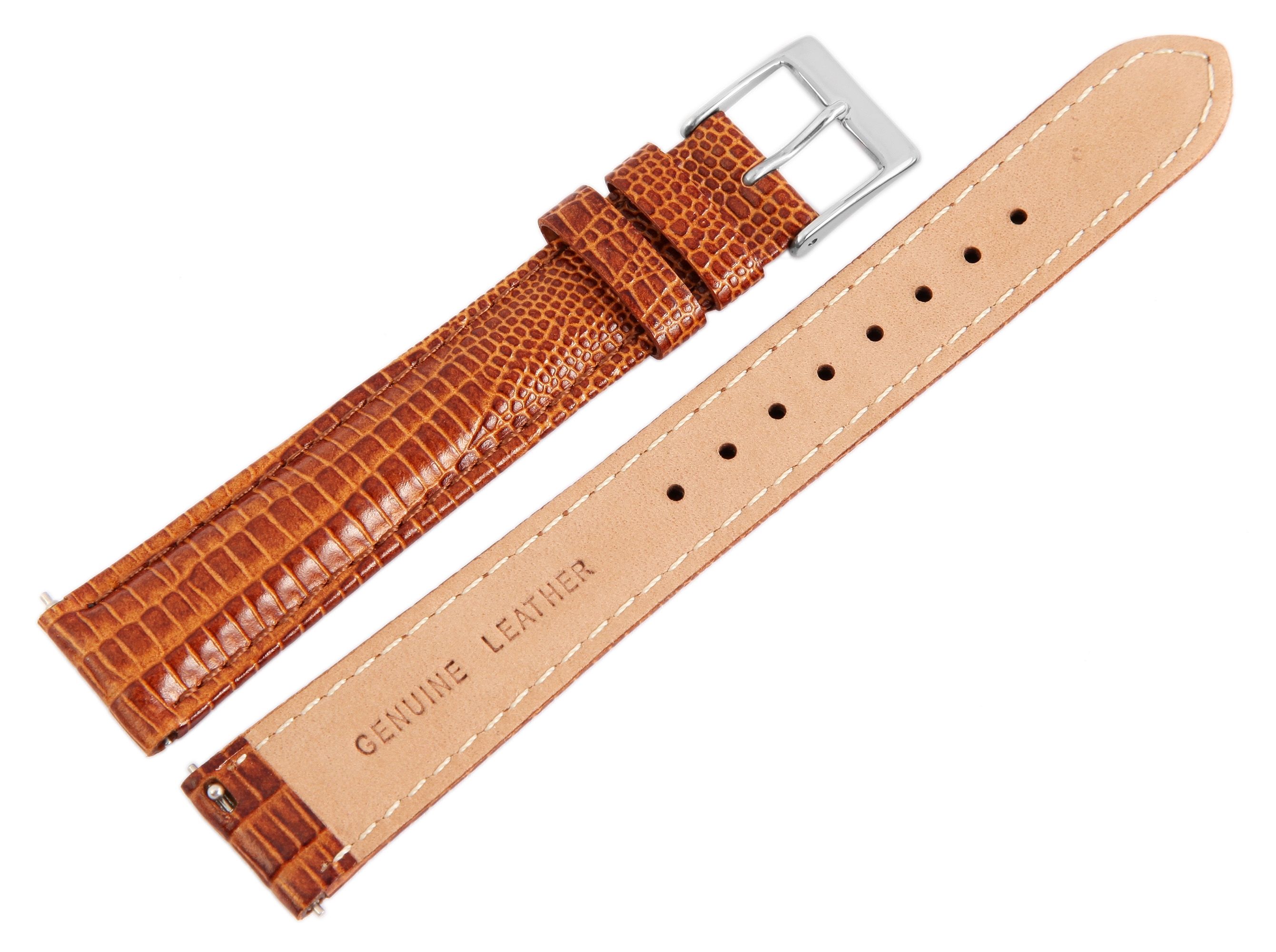 Echtleder-Uhrenarmband, braun, Schlangenoptik, 16 mm