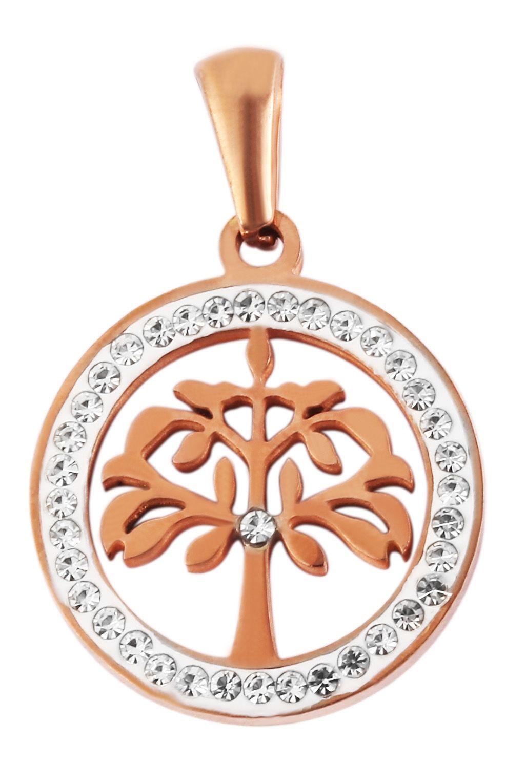 Akzent Edelstahlschmuckset Lebensbaum (Kettenanhänger und Ohrringe), mit Similibesatz, roségoldfarbig