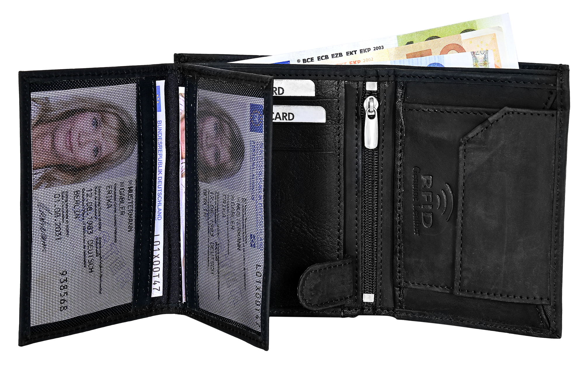 Leonardo Verrelli, Echtleder (Hunter) Damen Geldbörse, RFID, Hochformat, schwarz