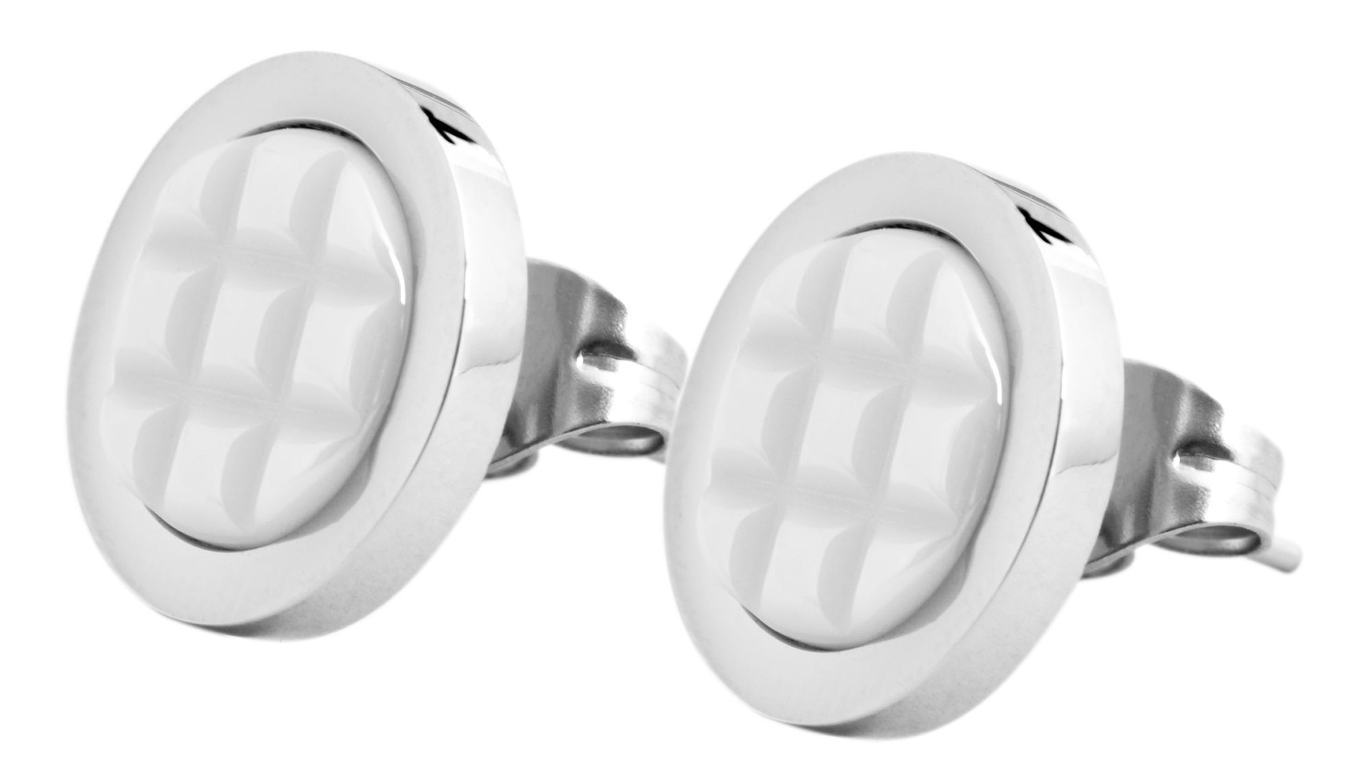 Akzent Keramik / Edelstahl Ohrstecker, silberfarbig, weiß, Durchmesser: 1,2 cm / Stärke: 0,2 cm