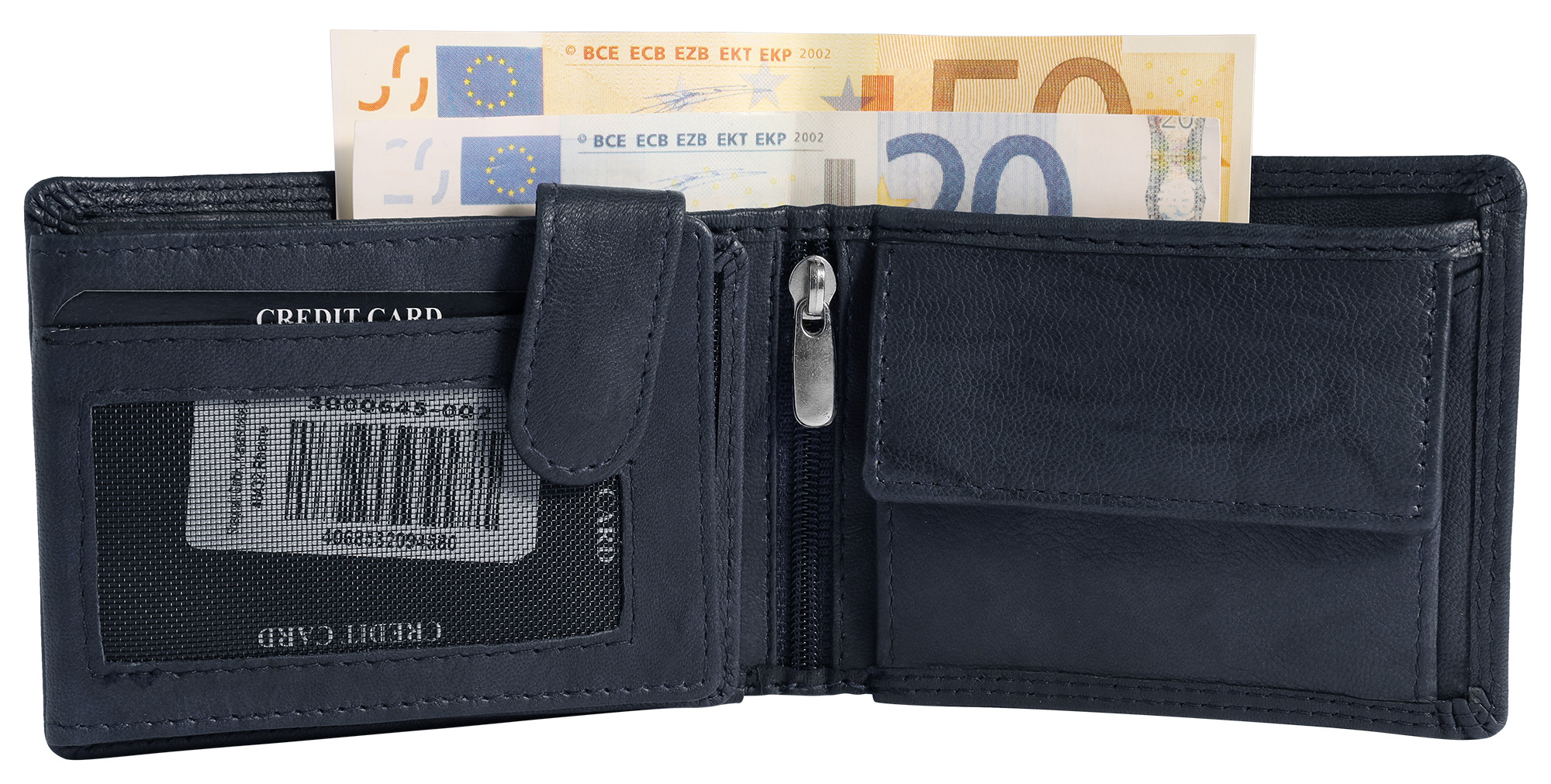 Leonardo Verrelli Echtleder (Antik) Geldbörse, RFID, Querformat, dunkelblau