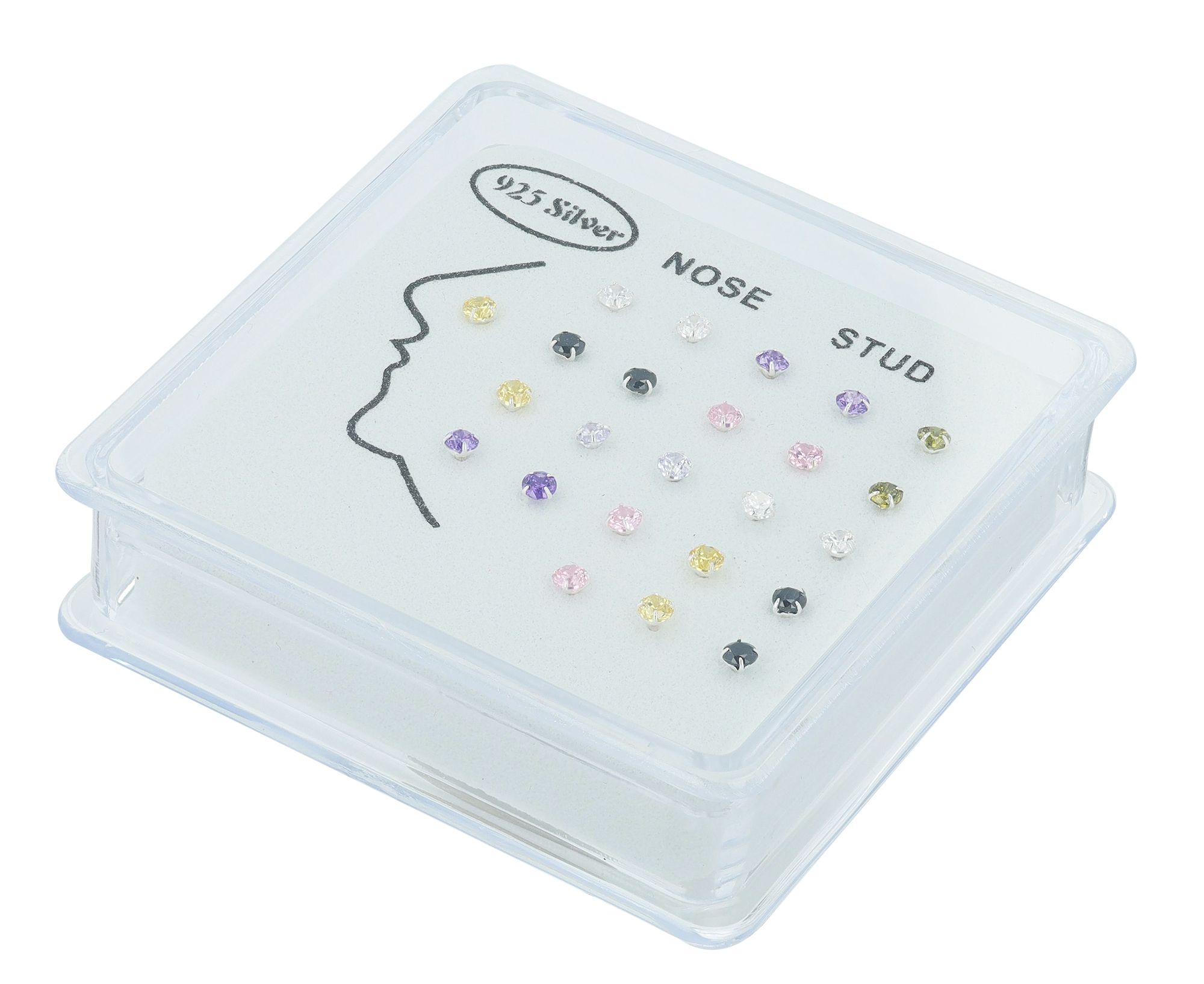"Vaida" I-förmiger Nasenstecker/ Nasenpiercing, 925/rh Echt Silber, Kopf Ø 2,5 mm, VE-24 Stück