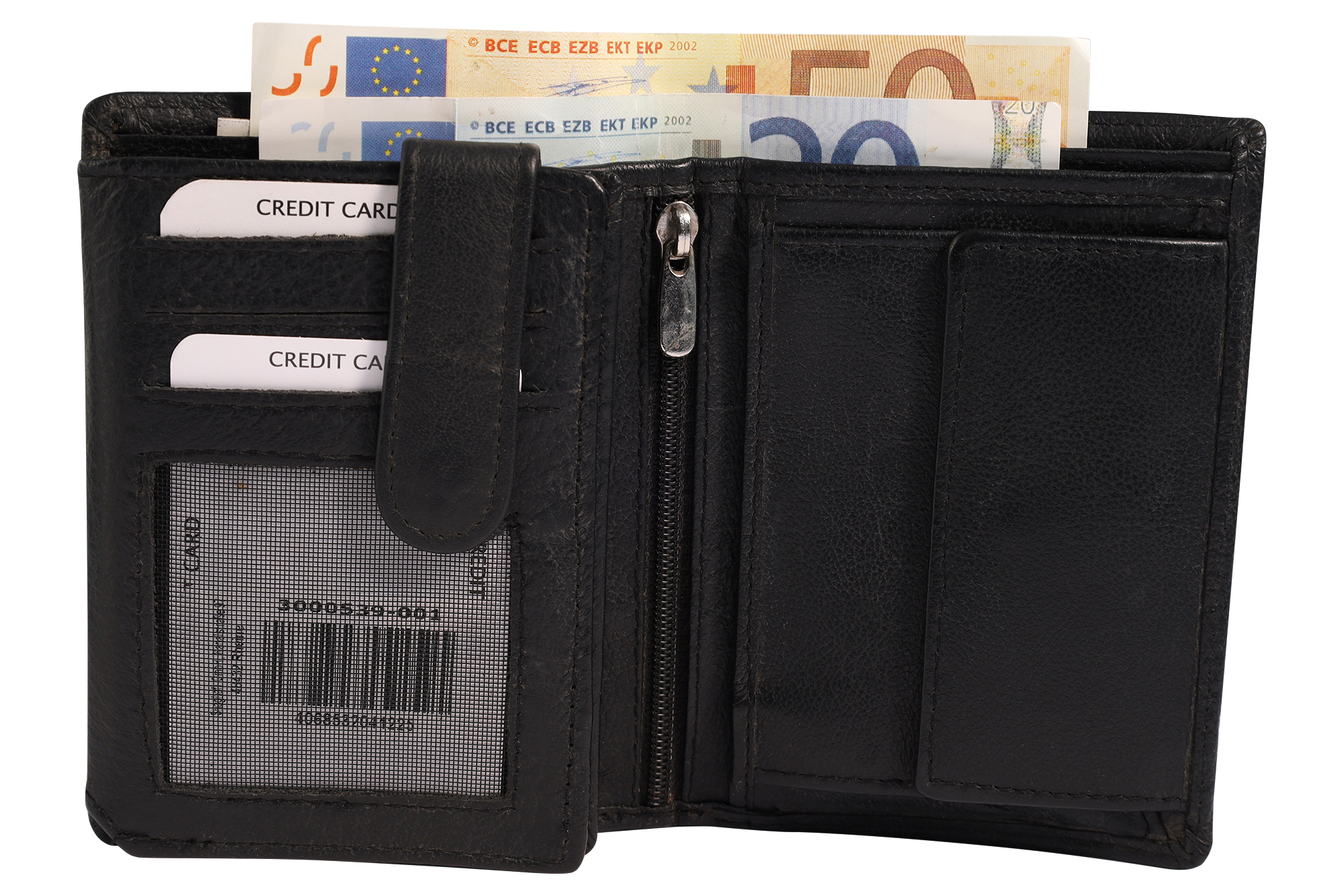 Akzent Echt Leder (Nappa) Geldbörse, Hochformat, RFID, schwarz