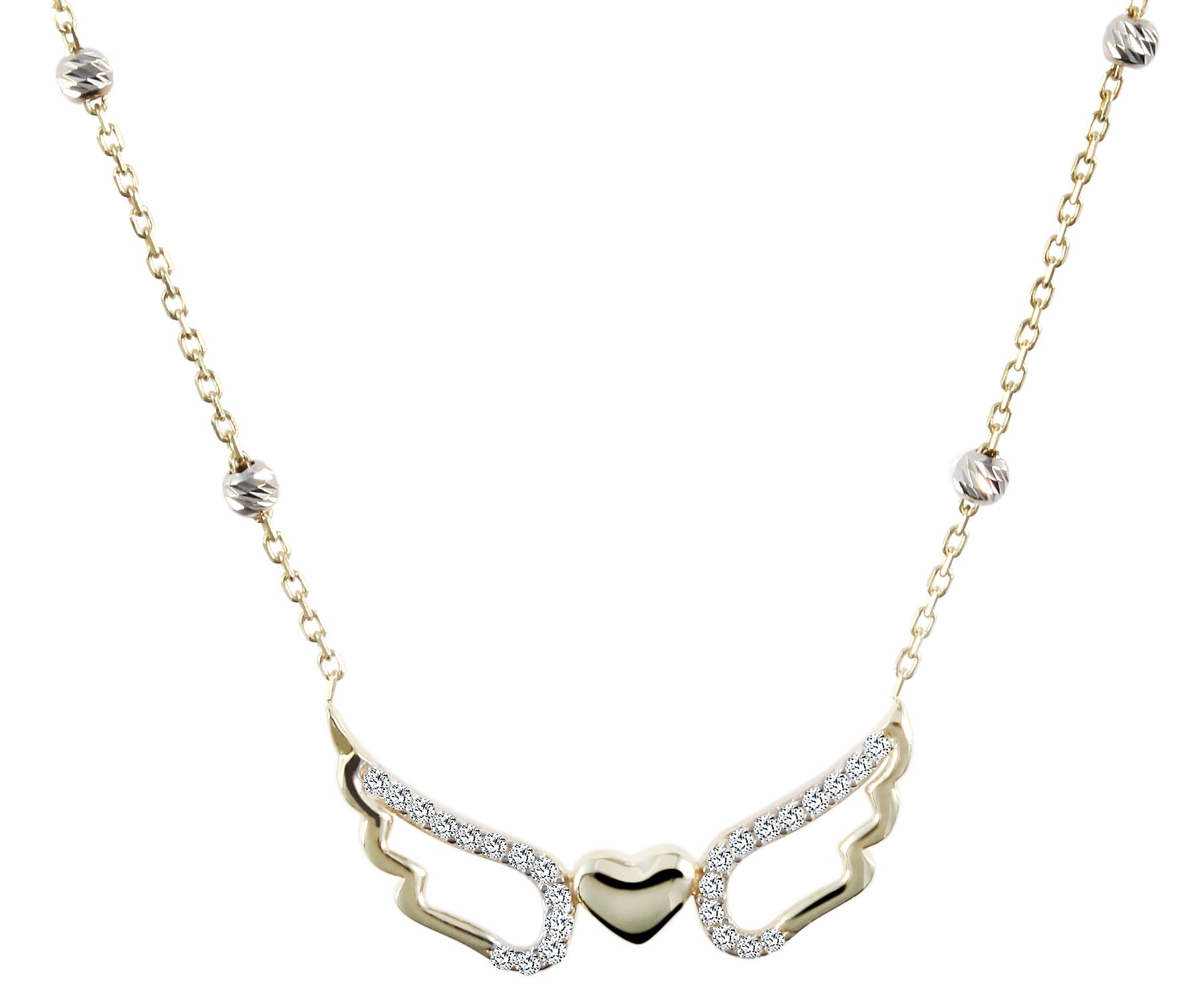 333/- Gold "Amelia" Kette mit Anhänger, Herz, Flügel, Zirkoniabesatz, 8 Karat, Gelbgold