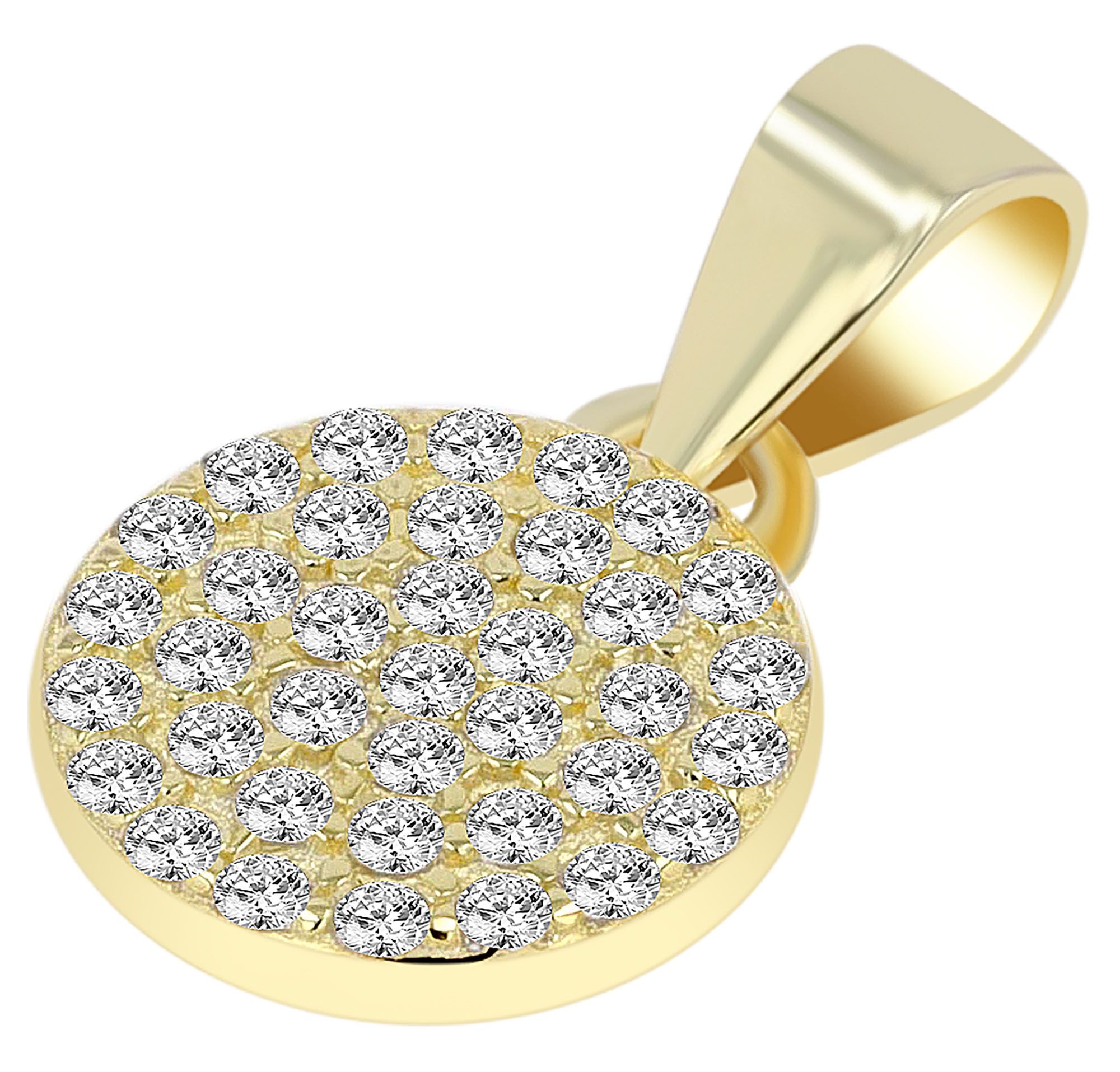 "Niha" 925/- Echt Silber Schmuckset - Plättchen Ohrstecker + Anhänger, Zirkonia, vergoldet