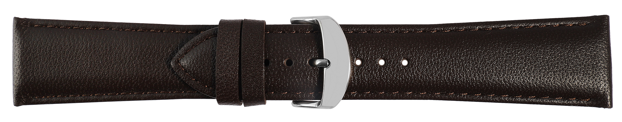 Gr 20 mm Uhrenarmband aus Echtleder in dunkel braun, genäht