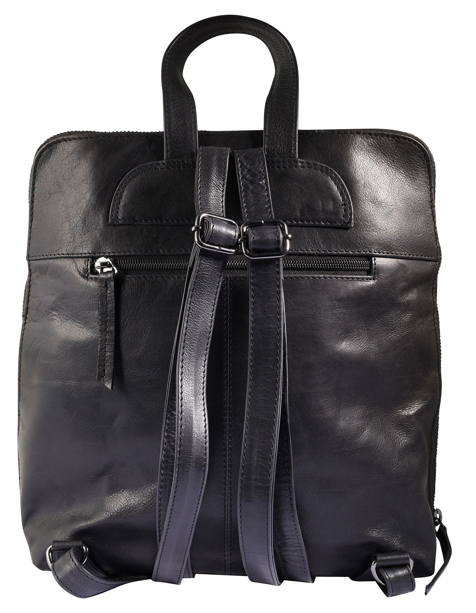 Leonardo Verrelli, Echtleder Rucksack/Tasche, Reißverschluss, verstellbare Riemen, schwarz