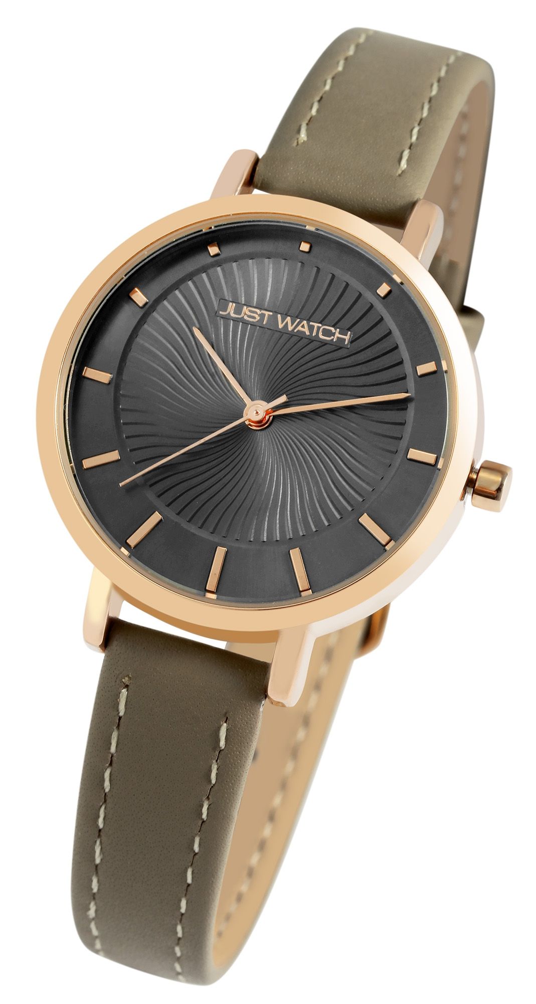 Just Watch Damenuhr mit Echtlederarmband, taupe/roségoldfarben
