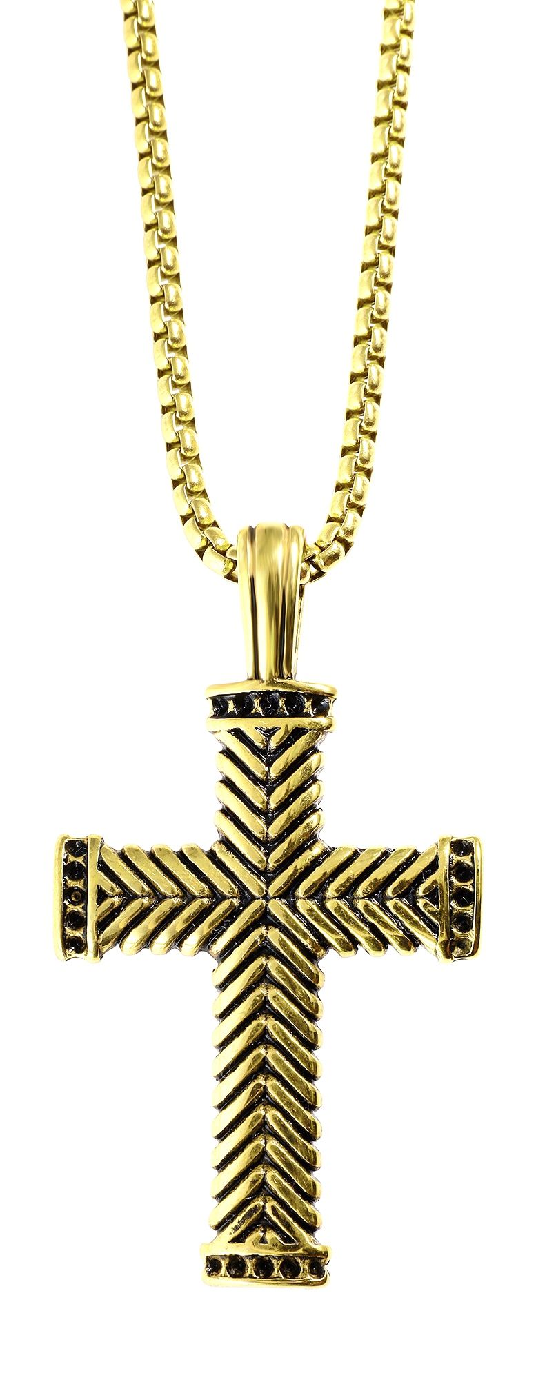 "Zenith" Erbskette mit massiven Anhänger - Kreuz, Edelstahl, 61 cm/ 3 mm, goldfarben