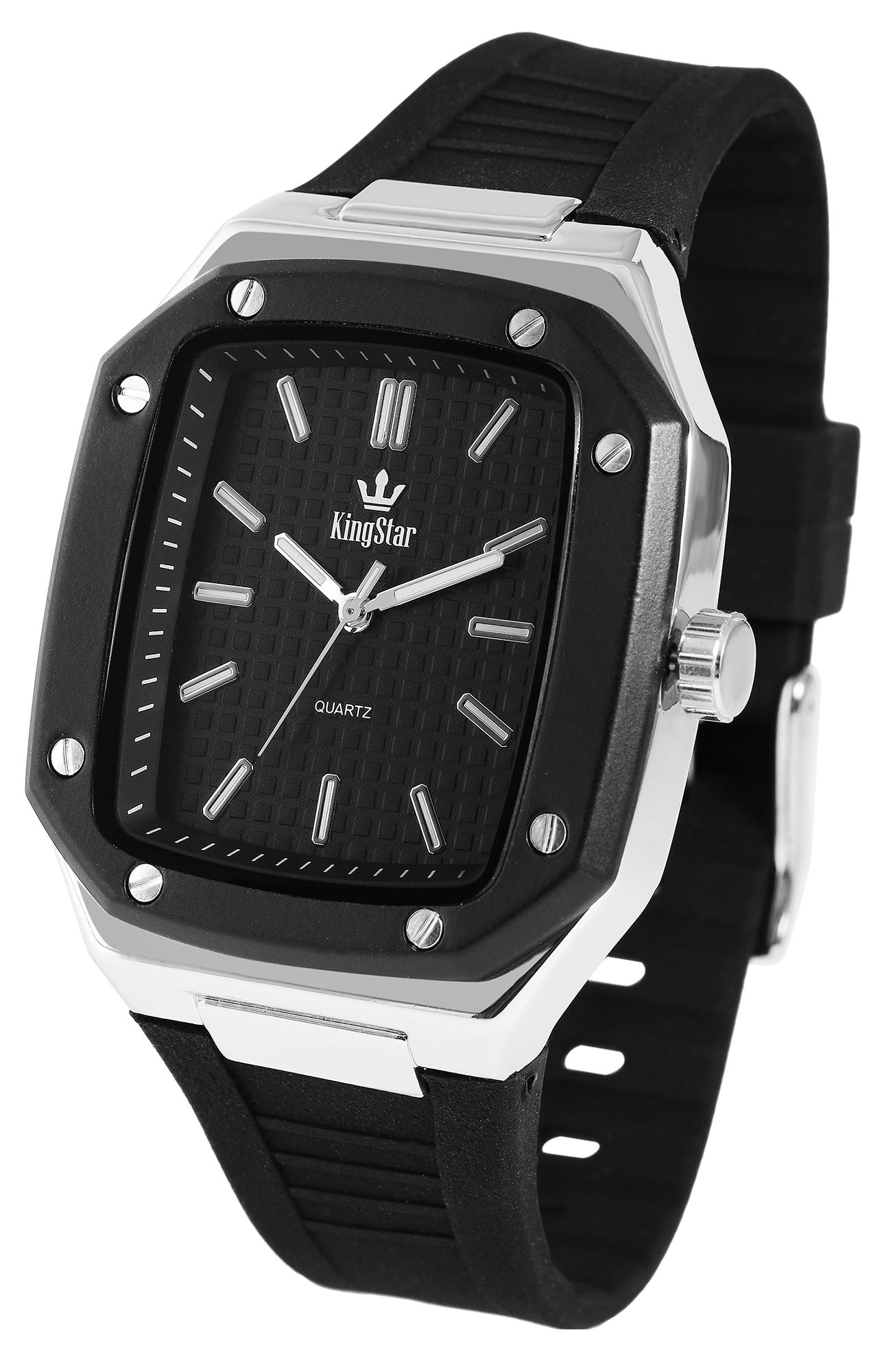 "Dozer" King Star Herrenuhr mit Silikonband, schwarz/ silberfarben