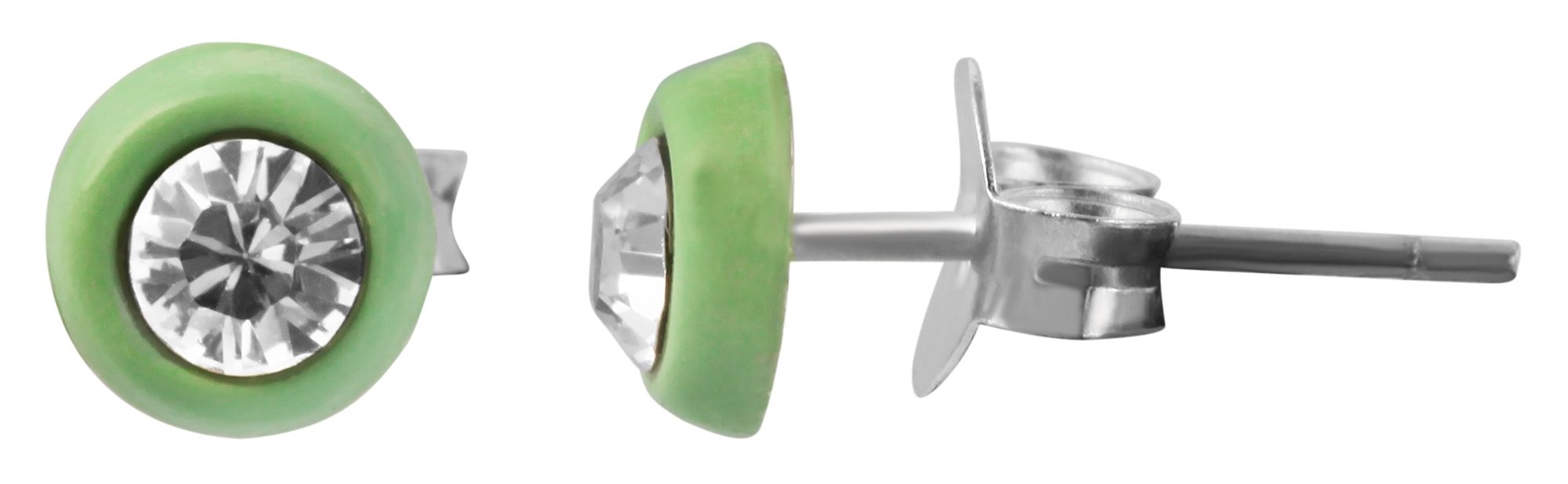 "Farbenfreunde Cleo" 925/- Echt Silber Kinder Ohrstecker, Similistein, rhodiniert, hellgrün