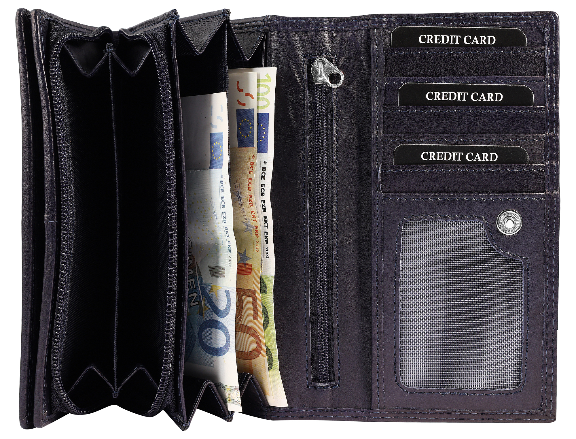 Leonardo Verrelli, Echtleder (Savage) Damen Geldbörse, länglich & RFID, dunkelblau