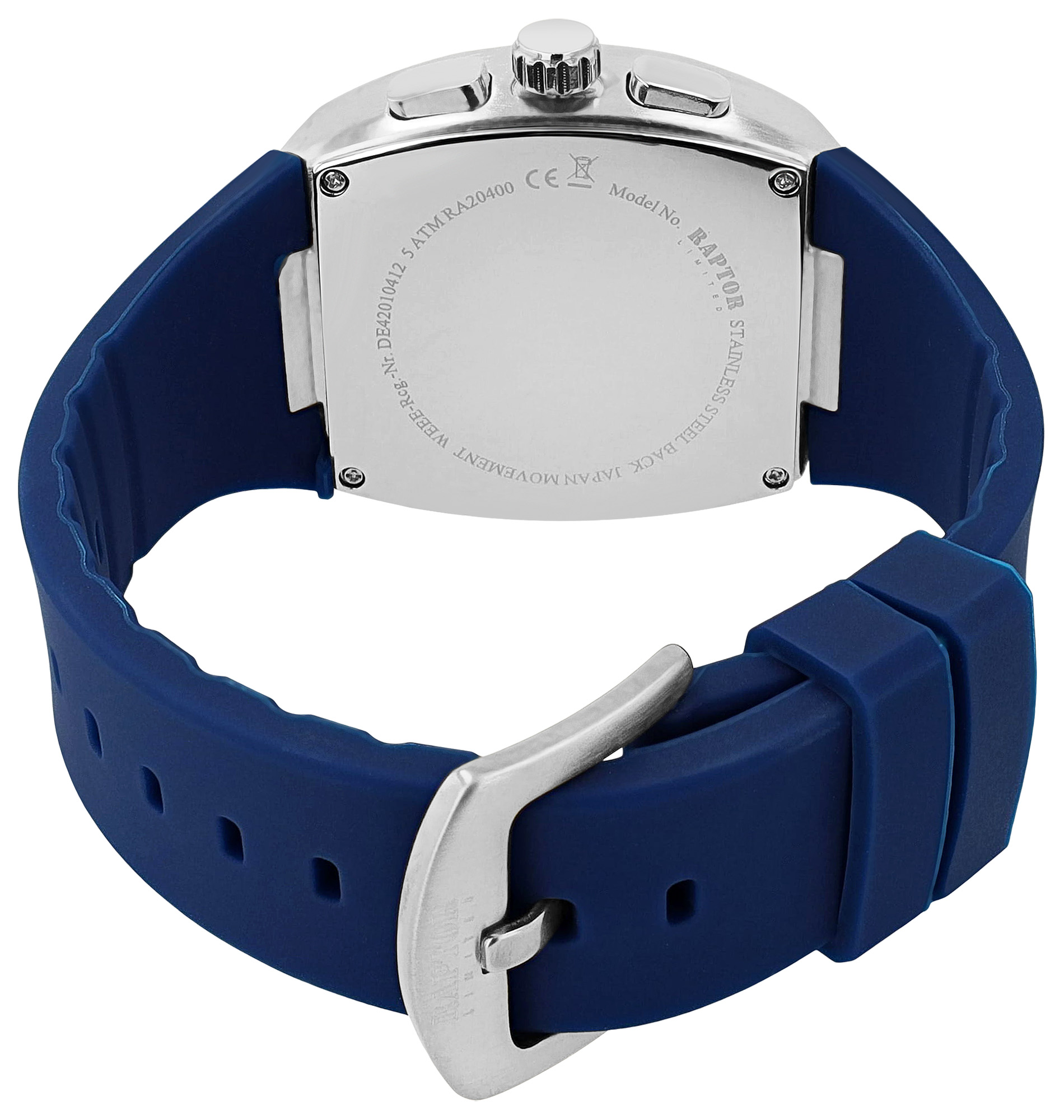 Raptor Limited Herrenuhr "Aldriel", Silikonarmband, Chronograph, blau/ silberfarben