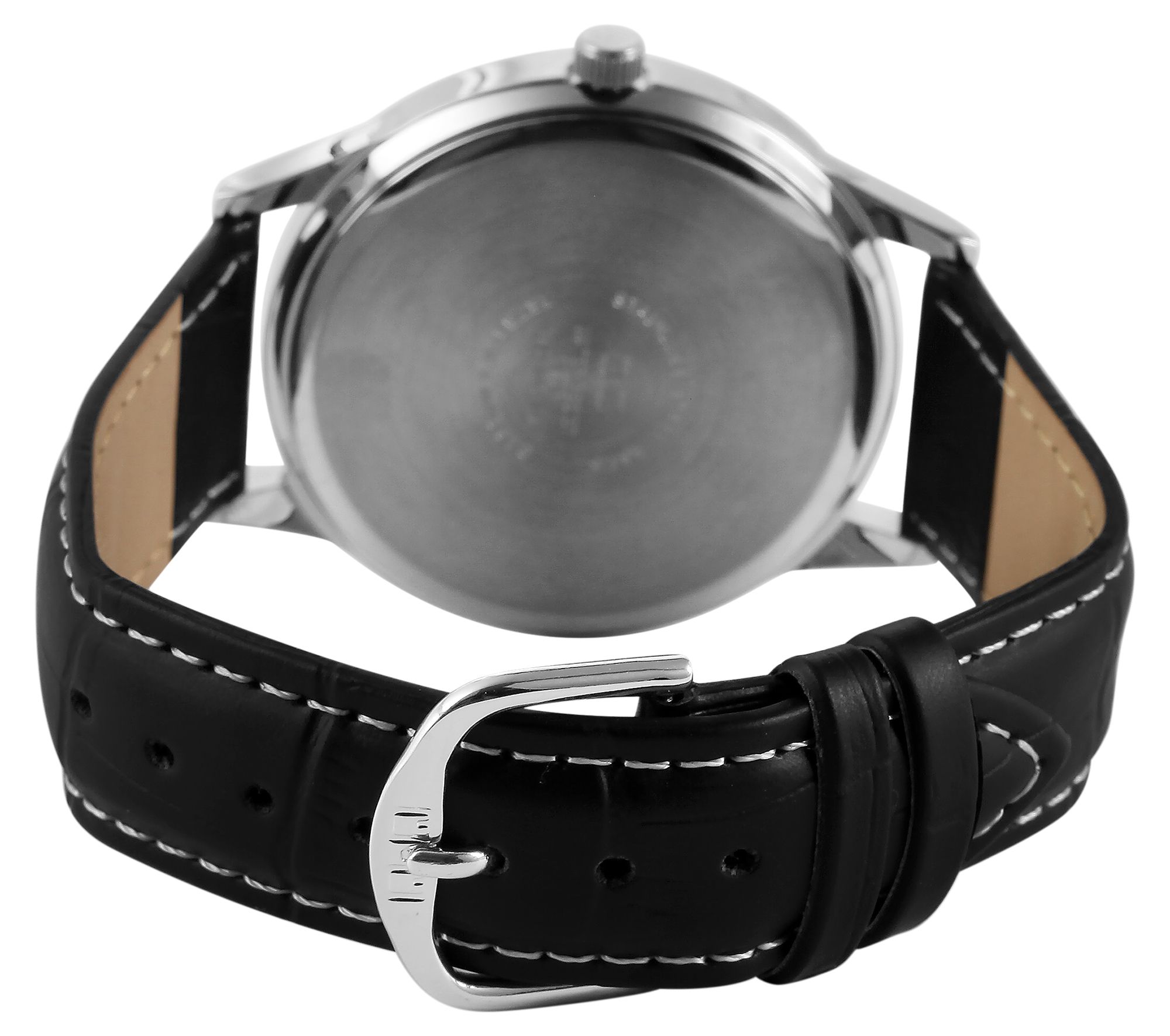 Q&Q Herrenuhr mit Lederimitationsarmband, Ø 40 mm, schwarz/ silberfarben/ weiß