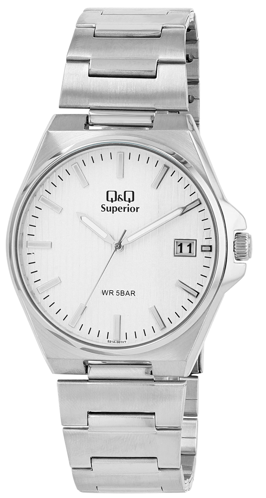 Q&Q Superior Herrenuhr Ø 40 mm, Edelstahlgehäuse, Edelstahlband, silberfarben