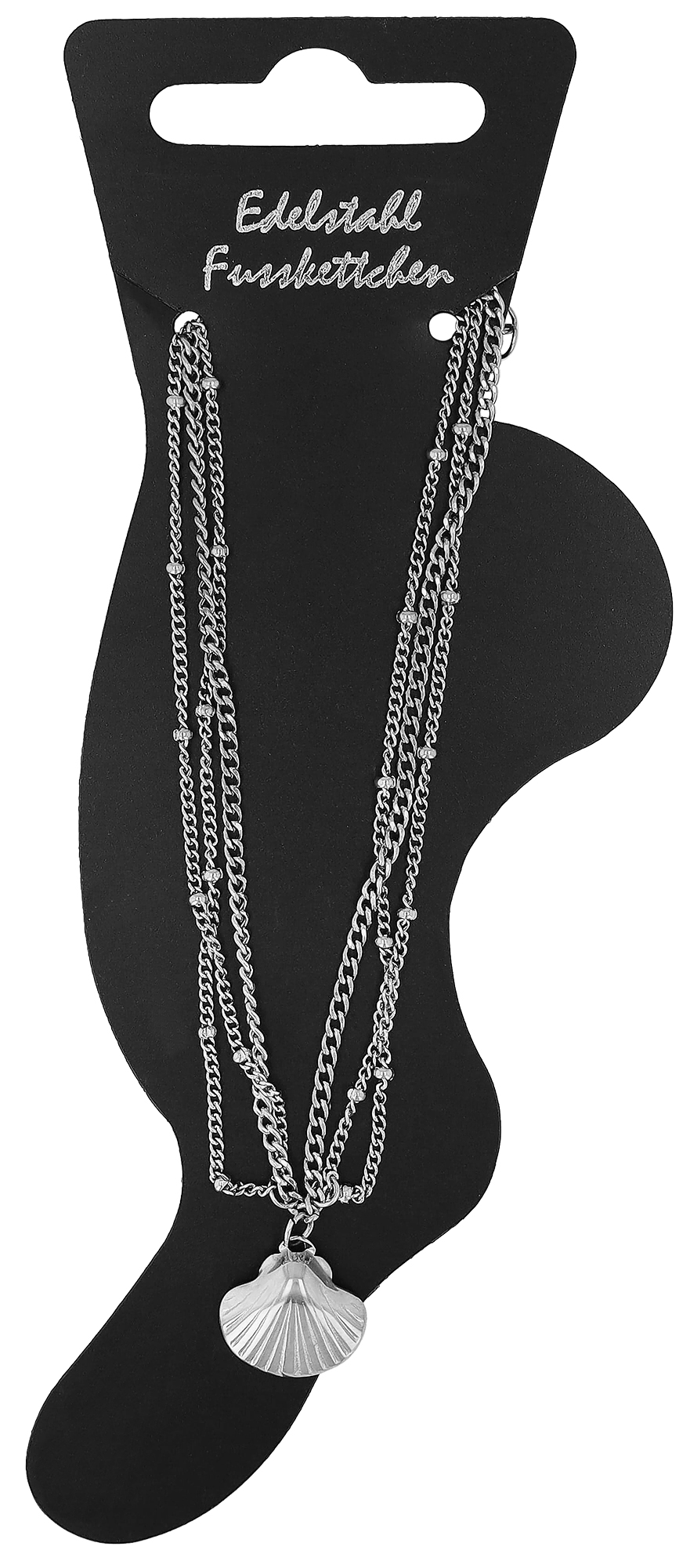 "Demi" Fußkette Muschel im Layering Look, Edelstahl, silberfarben