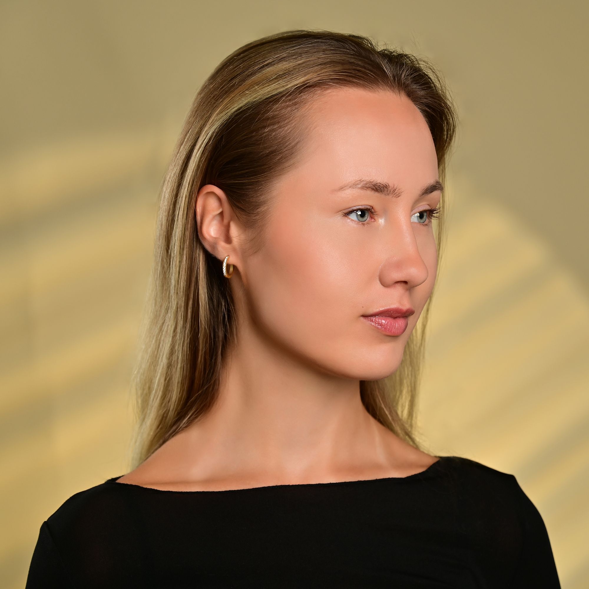 "Idita" Edelstahl Creolen, Similibesatz, Ø 12 mm, goldfarben