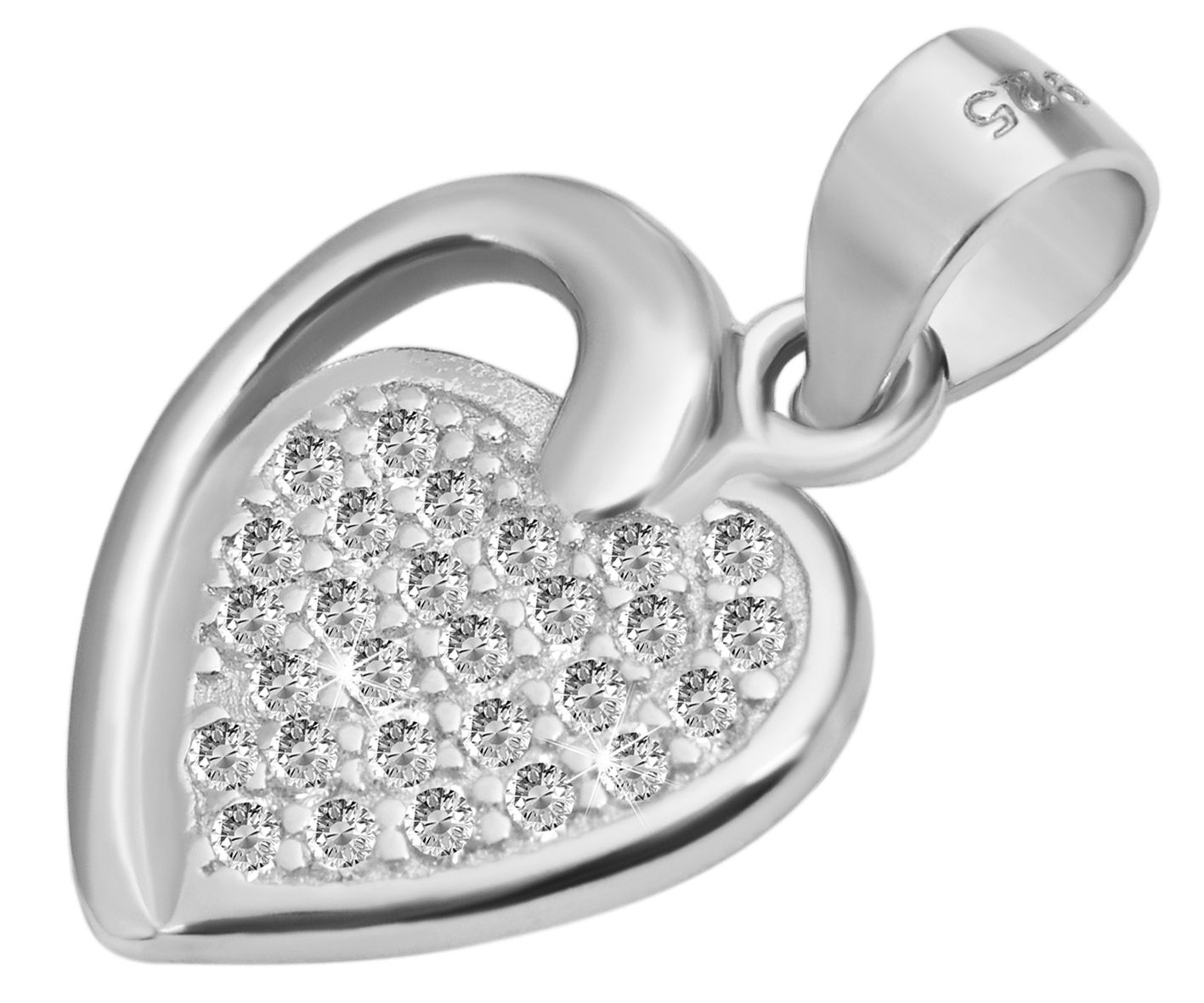"Keoma", 925/- Echt Silber Schmuckset (Ohrstecker & Anhänger) Herz, Zirkonia, rhodiniert