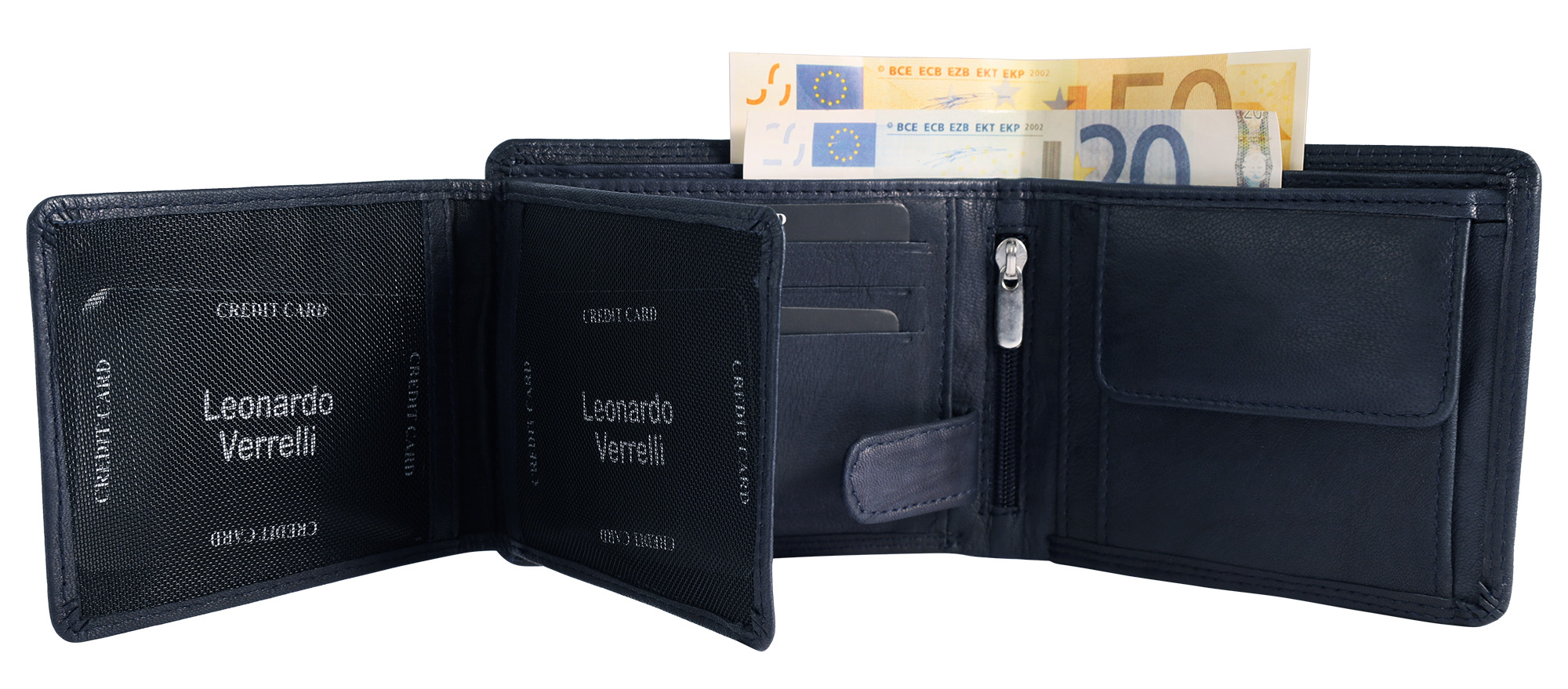 Leonardo Verrelli Echtleder (Antik) Geldbörse, RFID, Querformat, duneklblau