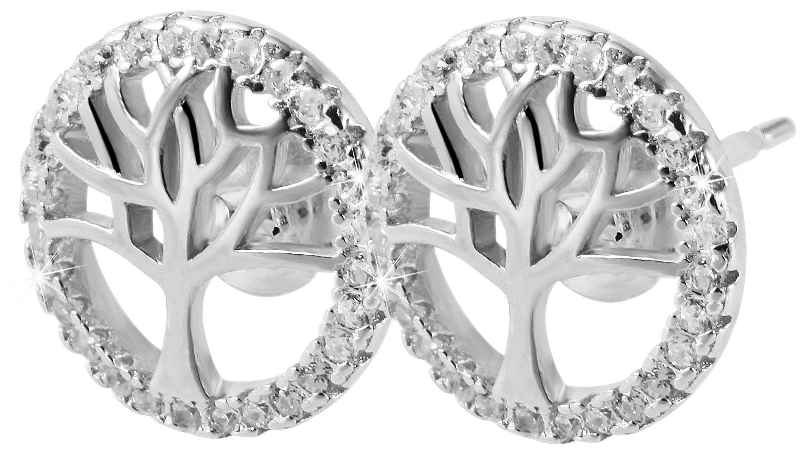925/- Echt Silber Ohrstecker "Barbara" mit Lebensbaummotiv und Zirkoniabesatz, 925/rhodiniert