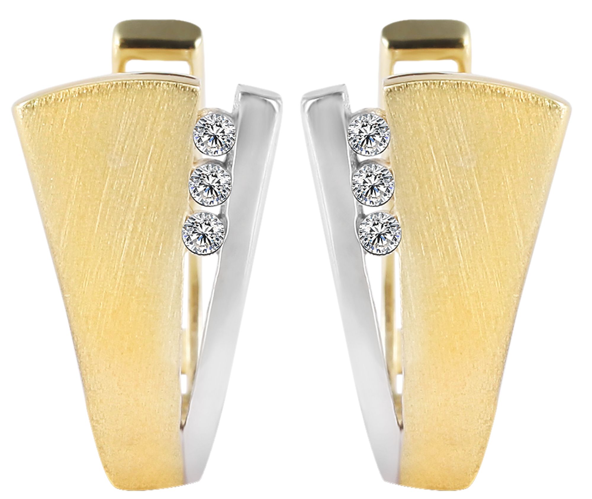 Gold Klapp-Creolen mit Zirkoniabesatz, 375er Gold, Weißgold/ Gelbgold